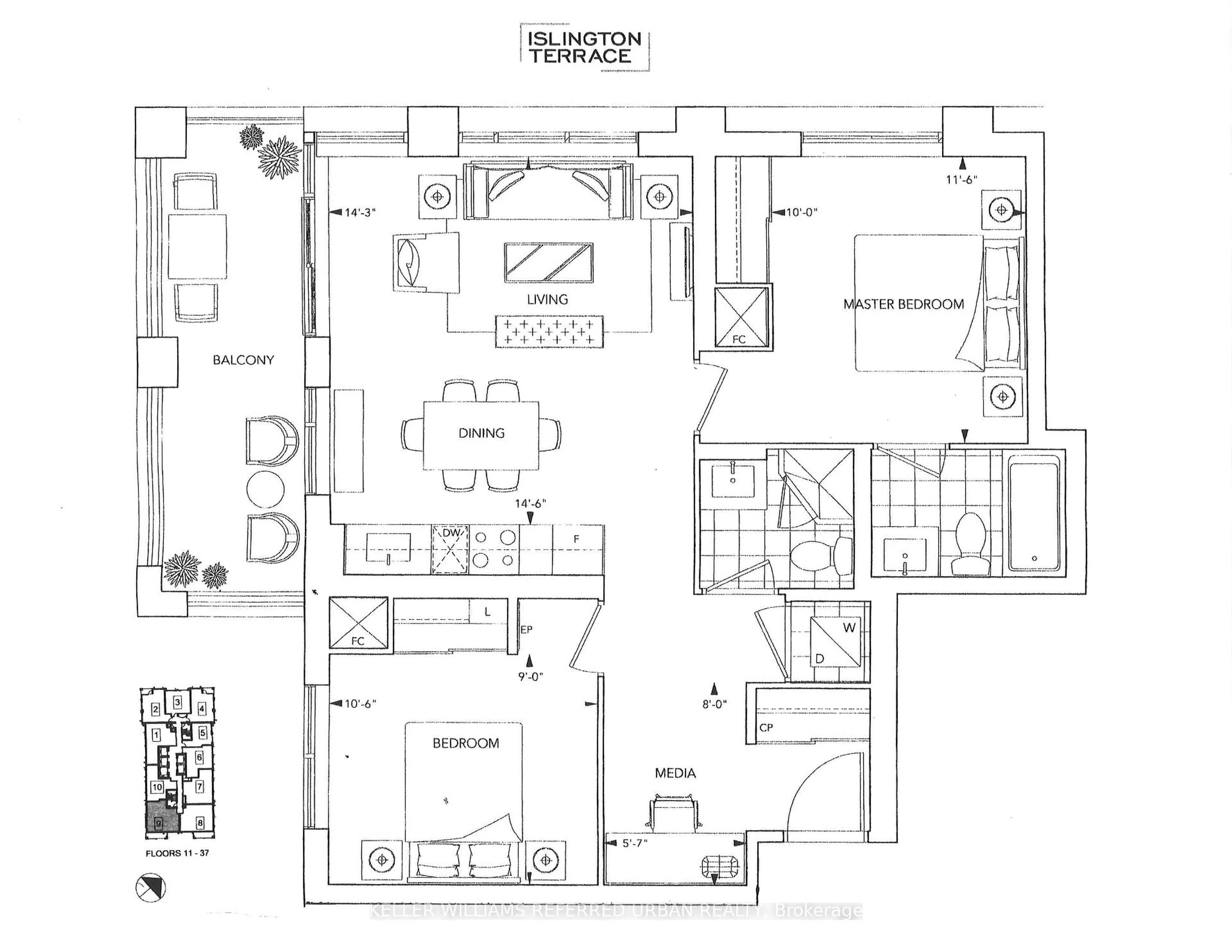 Floor plan for 7 Mabelle Ave #1309, Toronto Ontario M9A 0C9