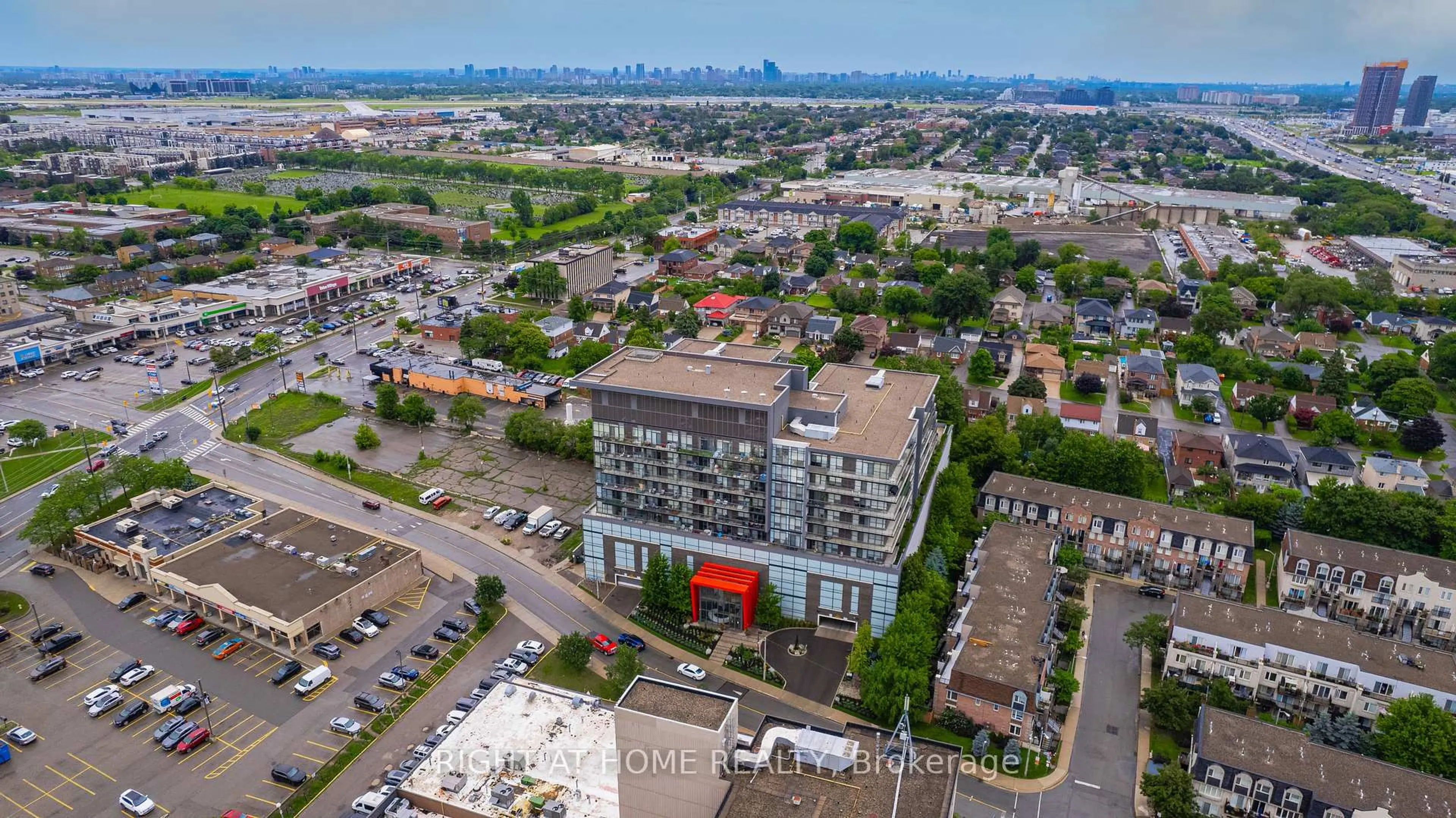 A pic from outside/outdoor area/front of a property/back of a property/a pic from drone, city buildings view from balcony for 15 James Finlay Way #917, Toronto Ontario M3M 0B3