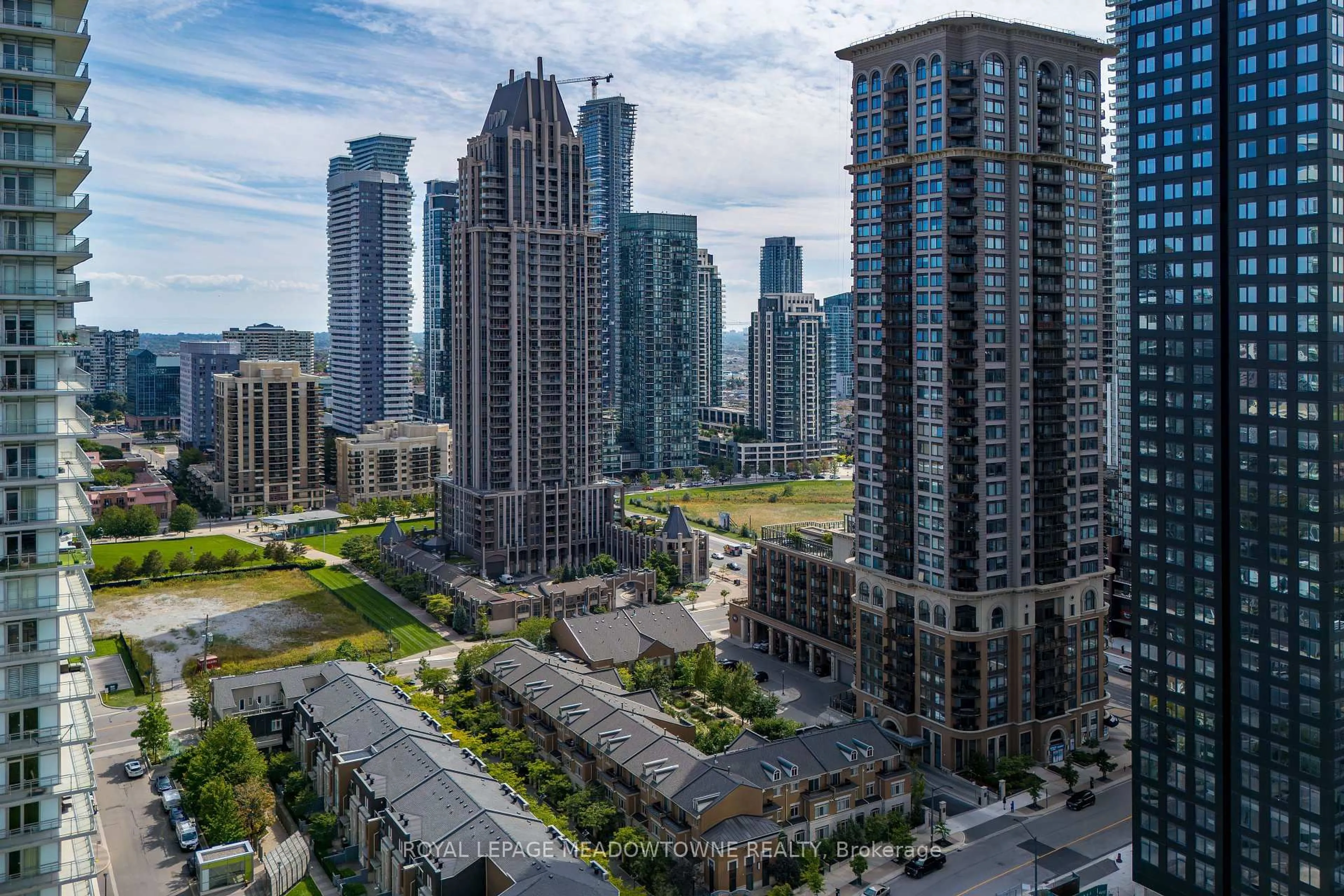 A pic from outside/outdoor area/front of a property/back of a property/a pic from drone, city buildings view from balcony for 385 Prince Of Wales Dr #307, Mississauga Ontario L5B 0C6