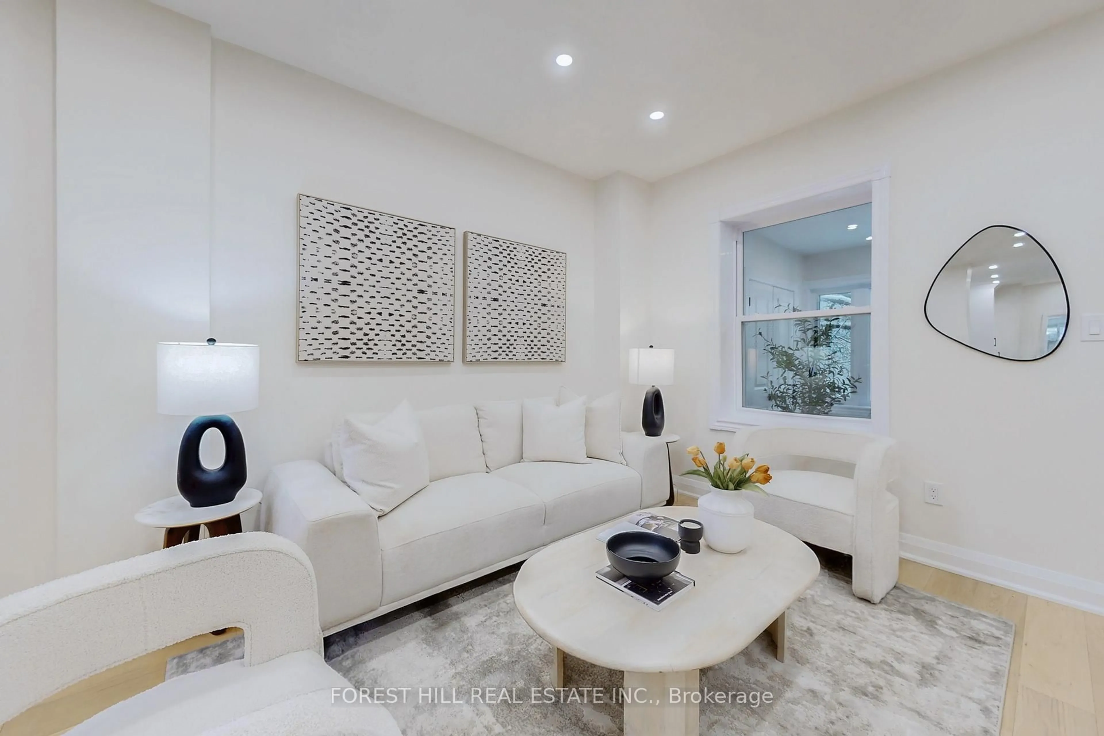 Living room with furniture, ceramic/tile floor for 123 Laughton Ave, Toronto Ontario M6N 2X3