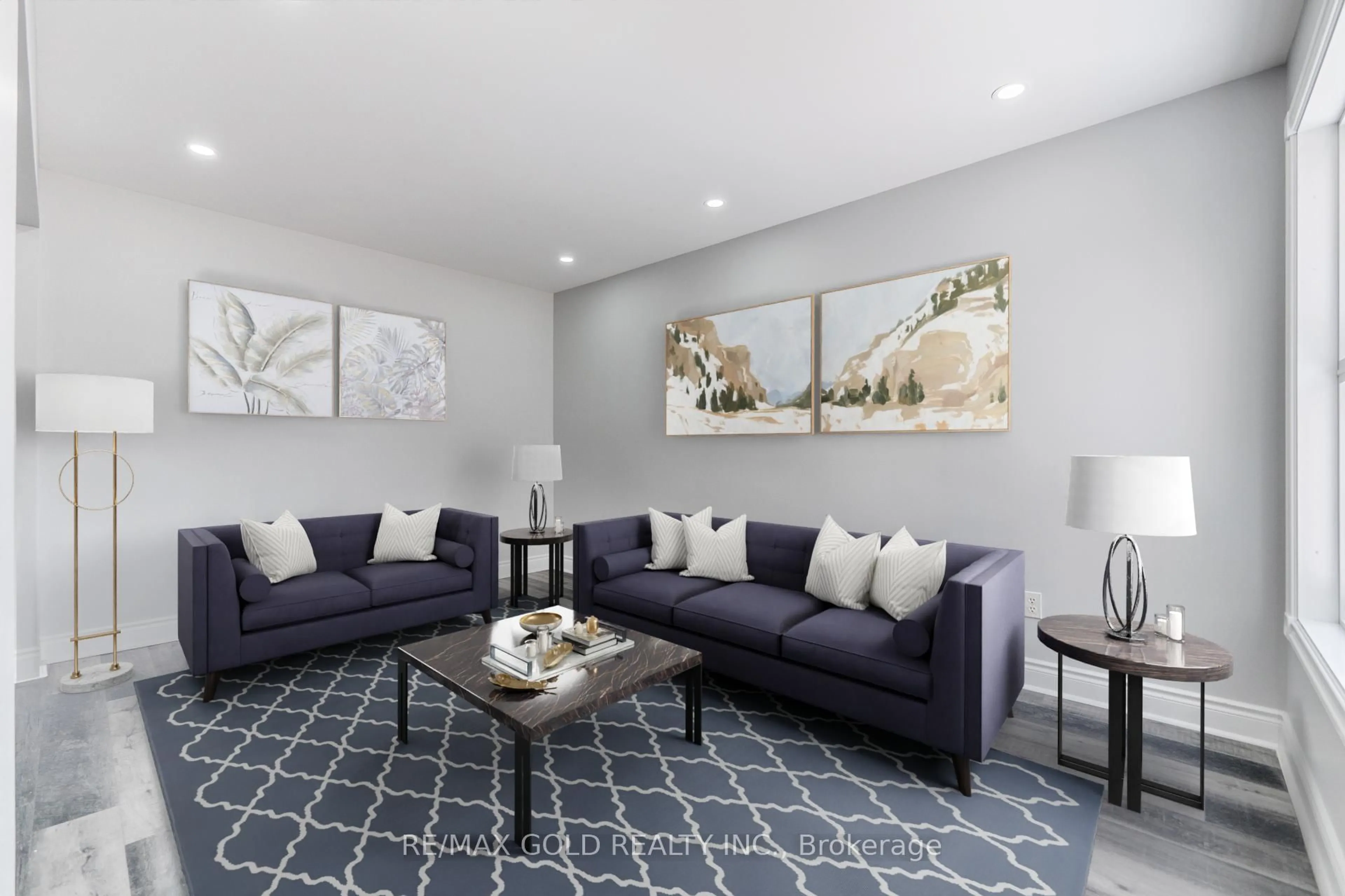 Living room with furniture, carpet floor for 34 Meadowlark Dr, Brampton Ontario L6Y 4A7