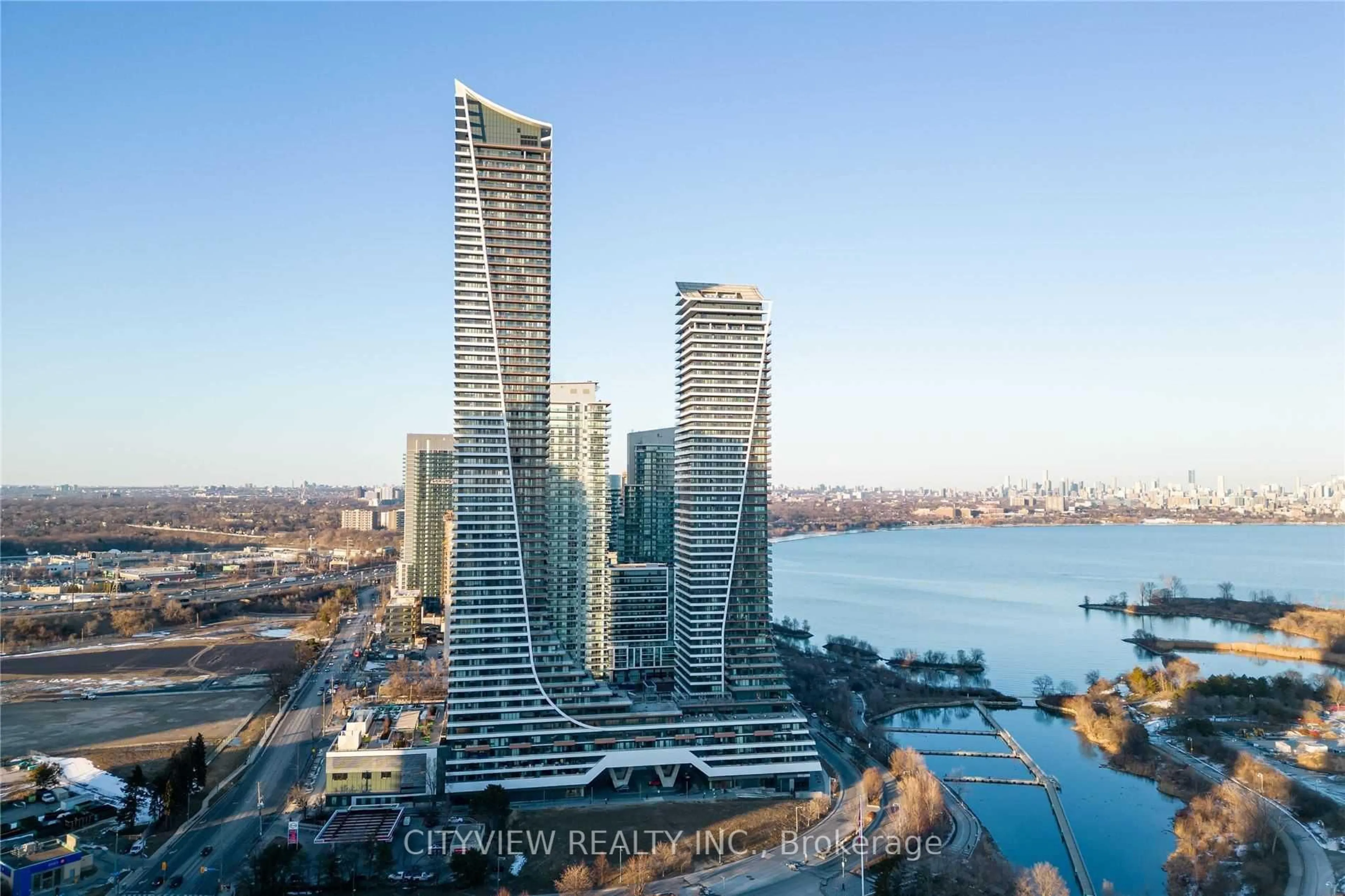 A pic from outside/outdoor area/front of a property/back of a property/a pic from drone, city buildings view from balcony for 20 Shore Breeze Dr #4510, Toronto Ontario M8V 1A1
