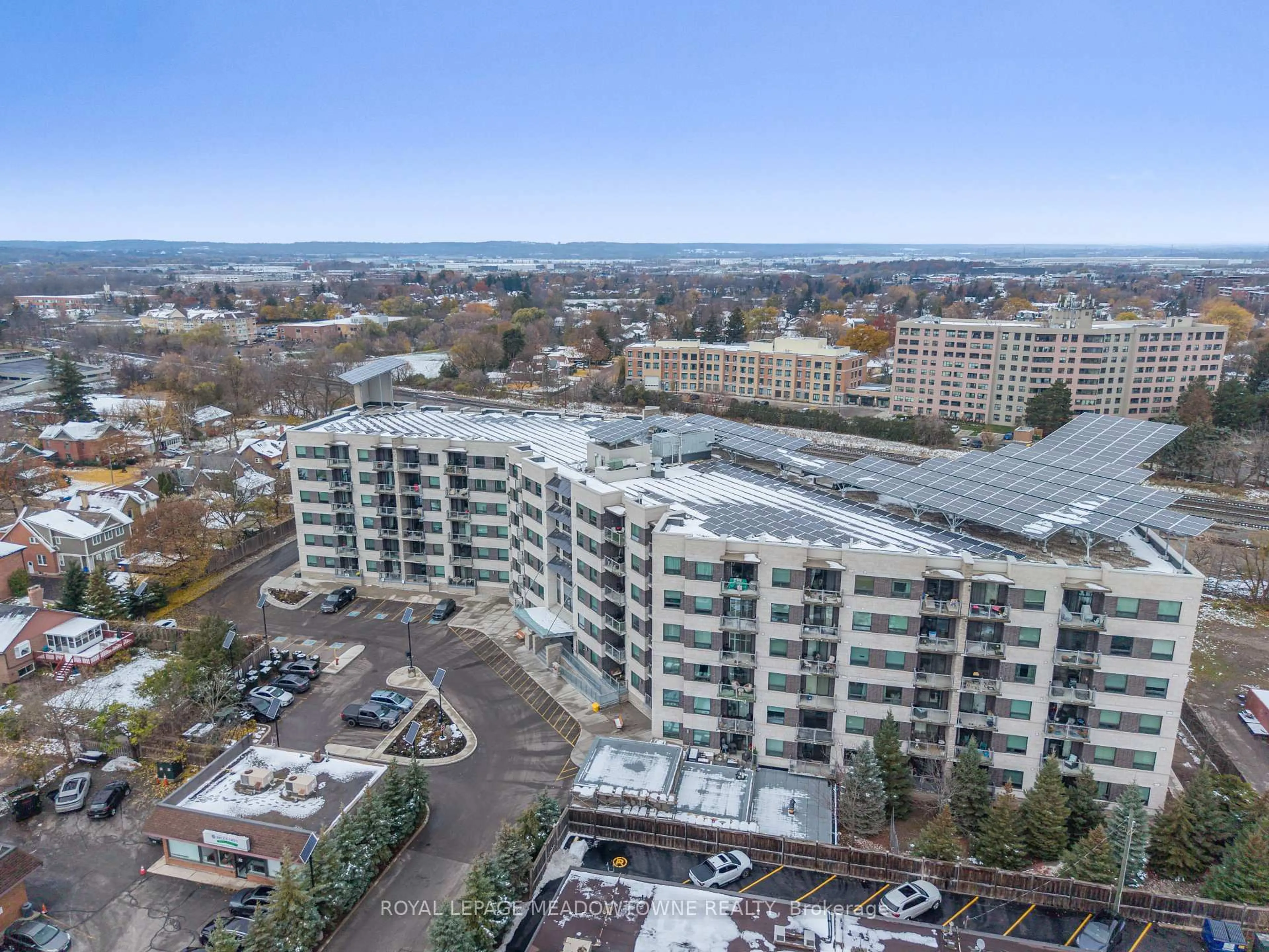 A pic from outside/outdoor area/front of a property/back of a property/a pic from drone, city buildings view from balcony for 383 Main St #308, Milton Ontario L9T 8K8