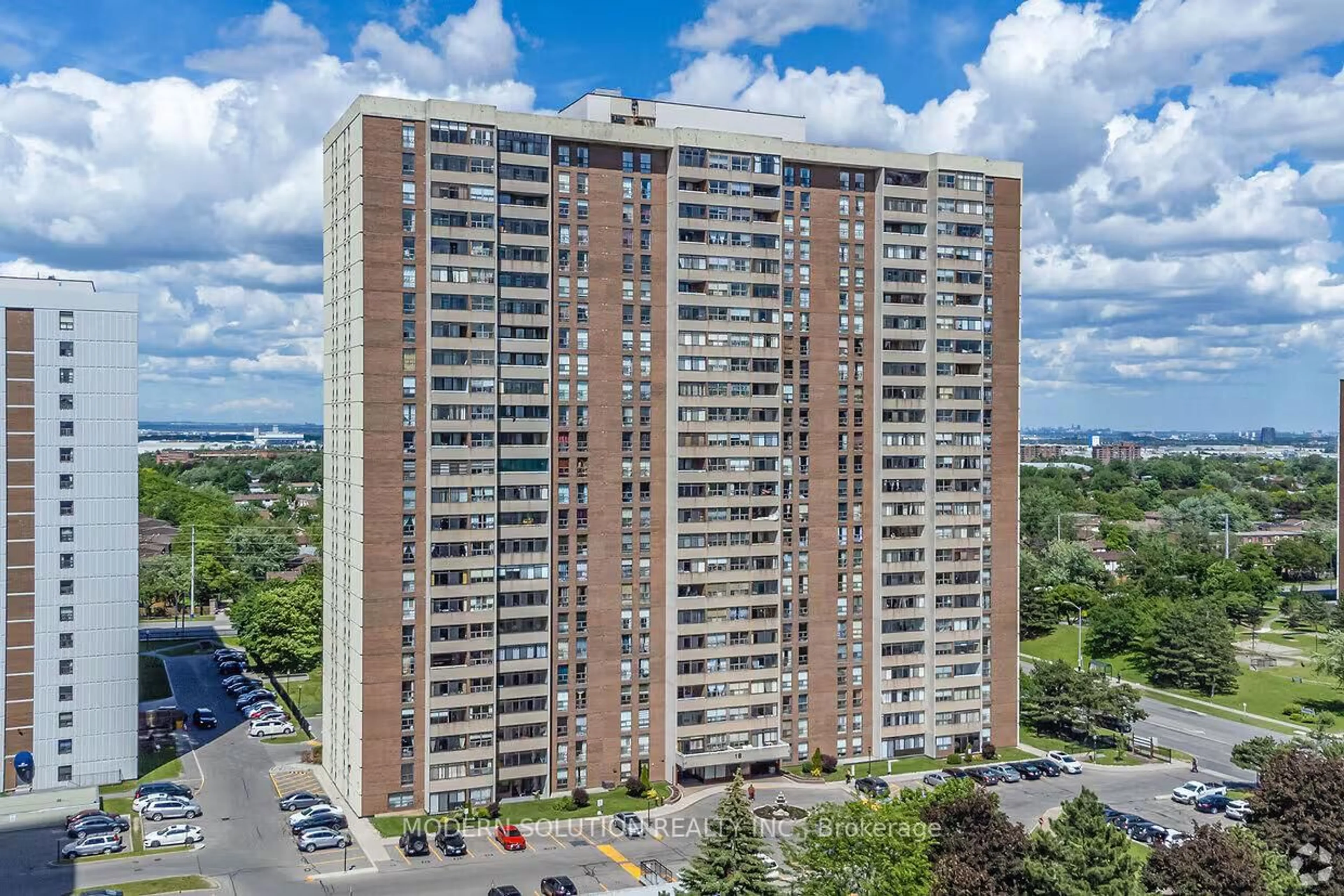 A pic from outside/outdoor area/front of a property/back of a property/a pic from drone, city buildings view from balcony for 18 Knightsbridge Rd #1604, Brampton Ontario L6T 3X5