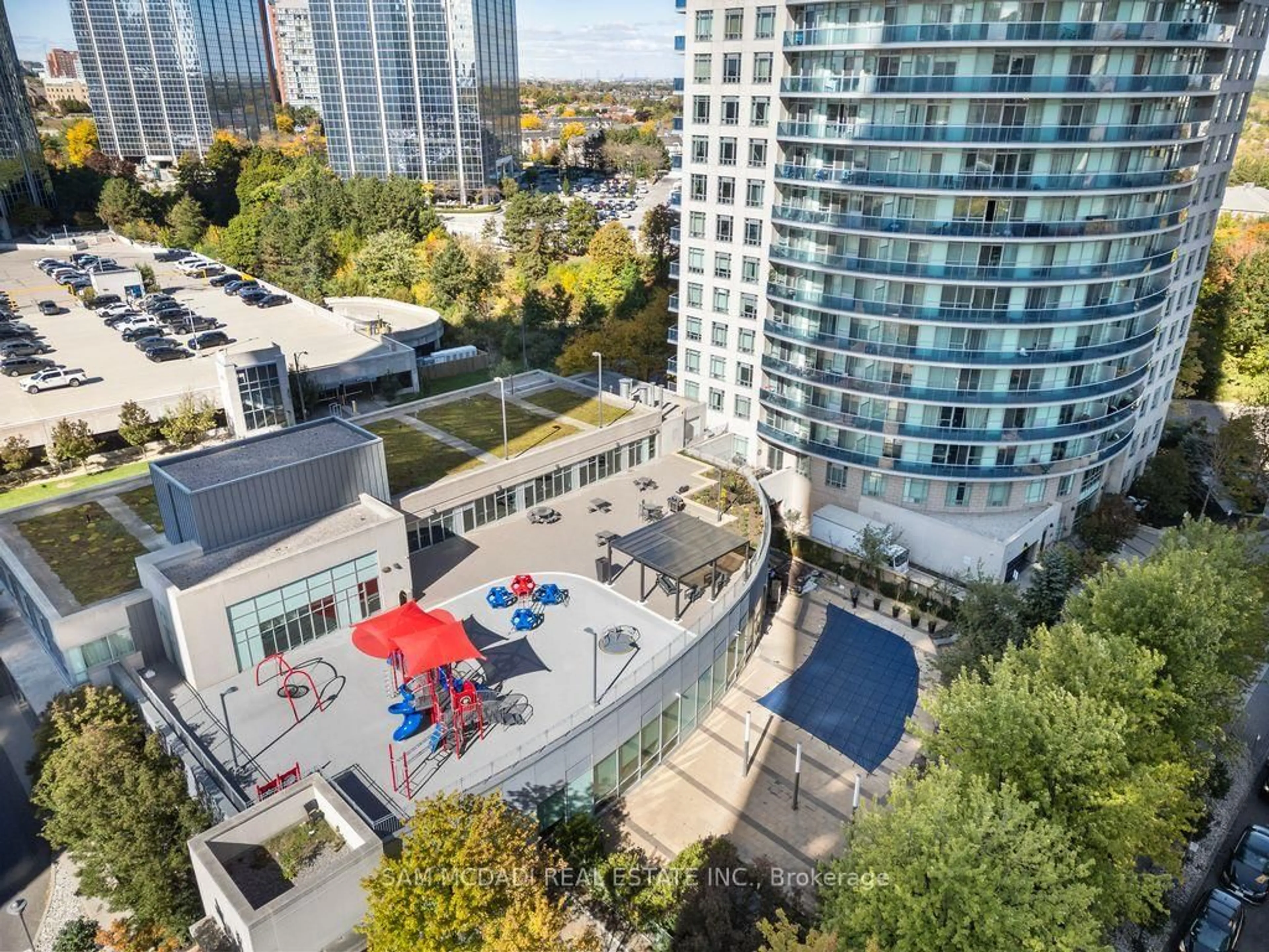 A pic from outside/outdoor area/front of a property/back of a property/a pic from drone, city buildings view from balcony for 80 Absolute Ave #1805, Mississauga Ontario L4Z 0A5