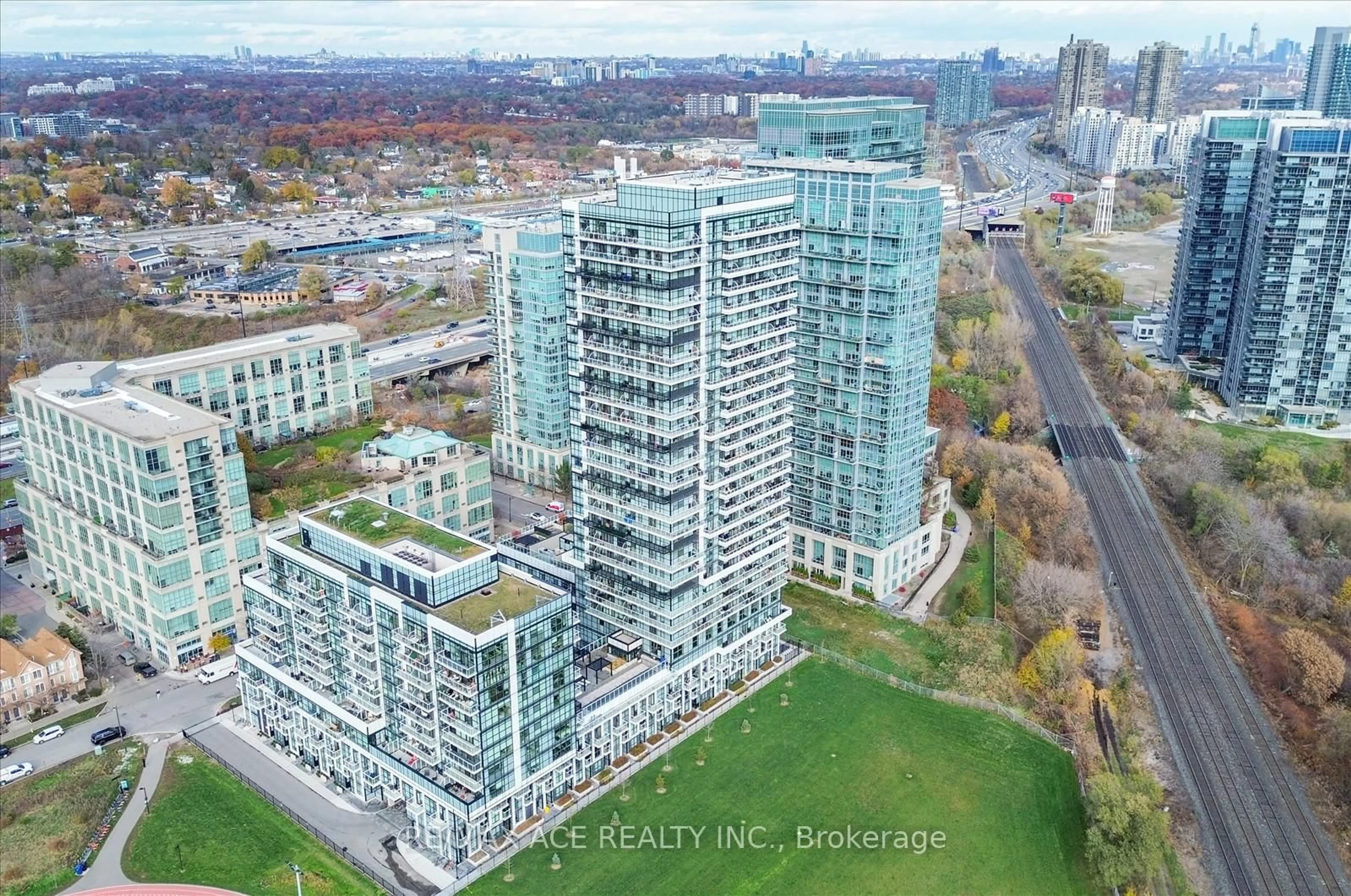 A pic from outside/outdoor area/front of a property/back of a property/a pic from drone, city buildings view from balcony for 251 Manitoba St #1003, Toronto Ontario M8Y 0C7
