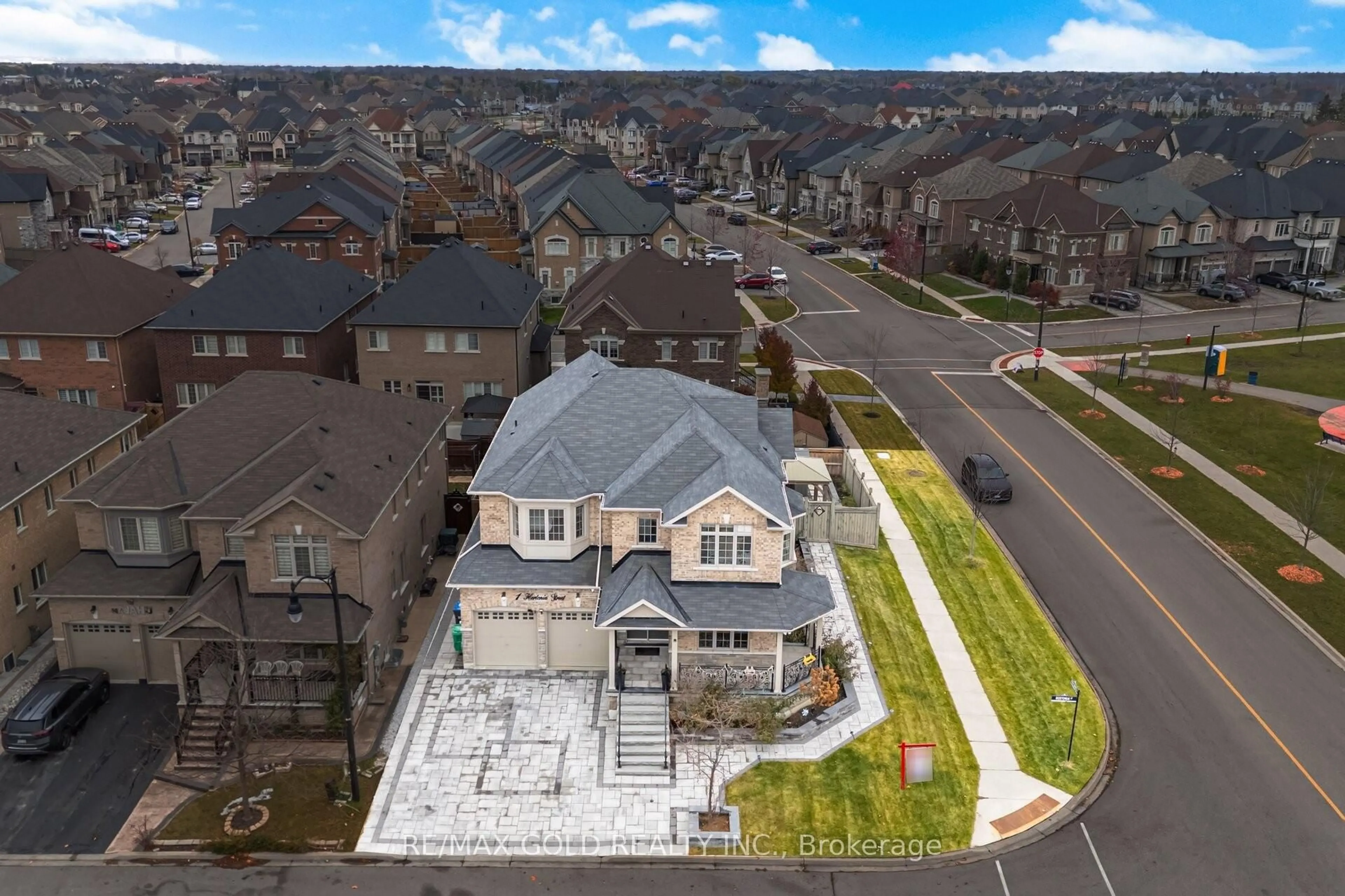 A pic from outside/outdoor area/front of a property/back of a property/a pic from drone, mountain view for 1 Hertonia St, Brampton Ontario L6P 4J7