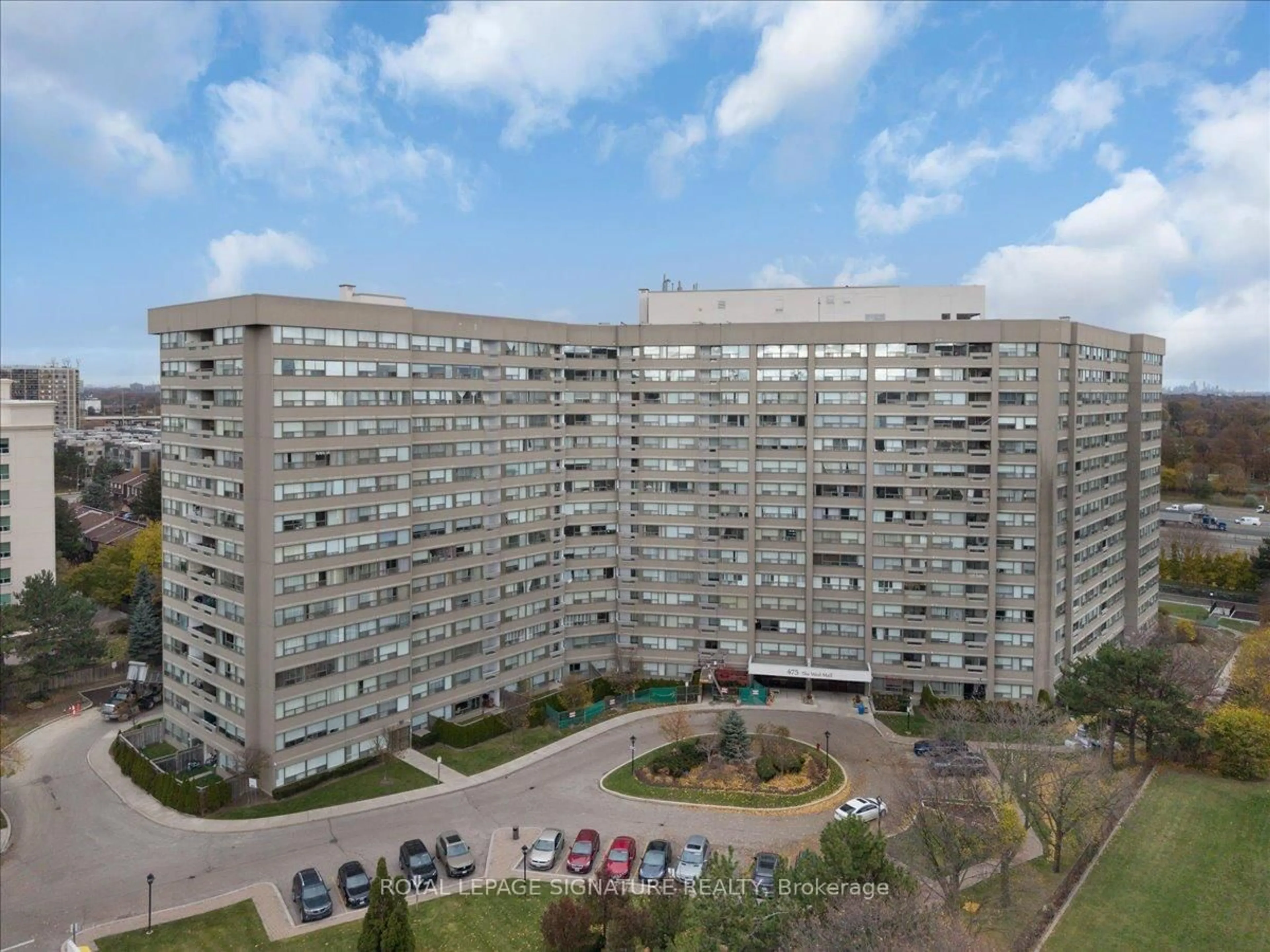 A pic from outside/outdoor area/front of a property/back of a property/a pic from drone, city buildings view from balcony for 475 The West Mall #108, Toronto Ontario M9C 4Z3