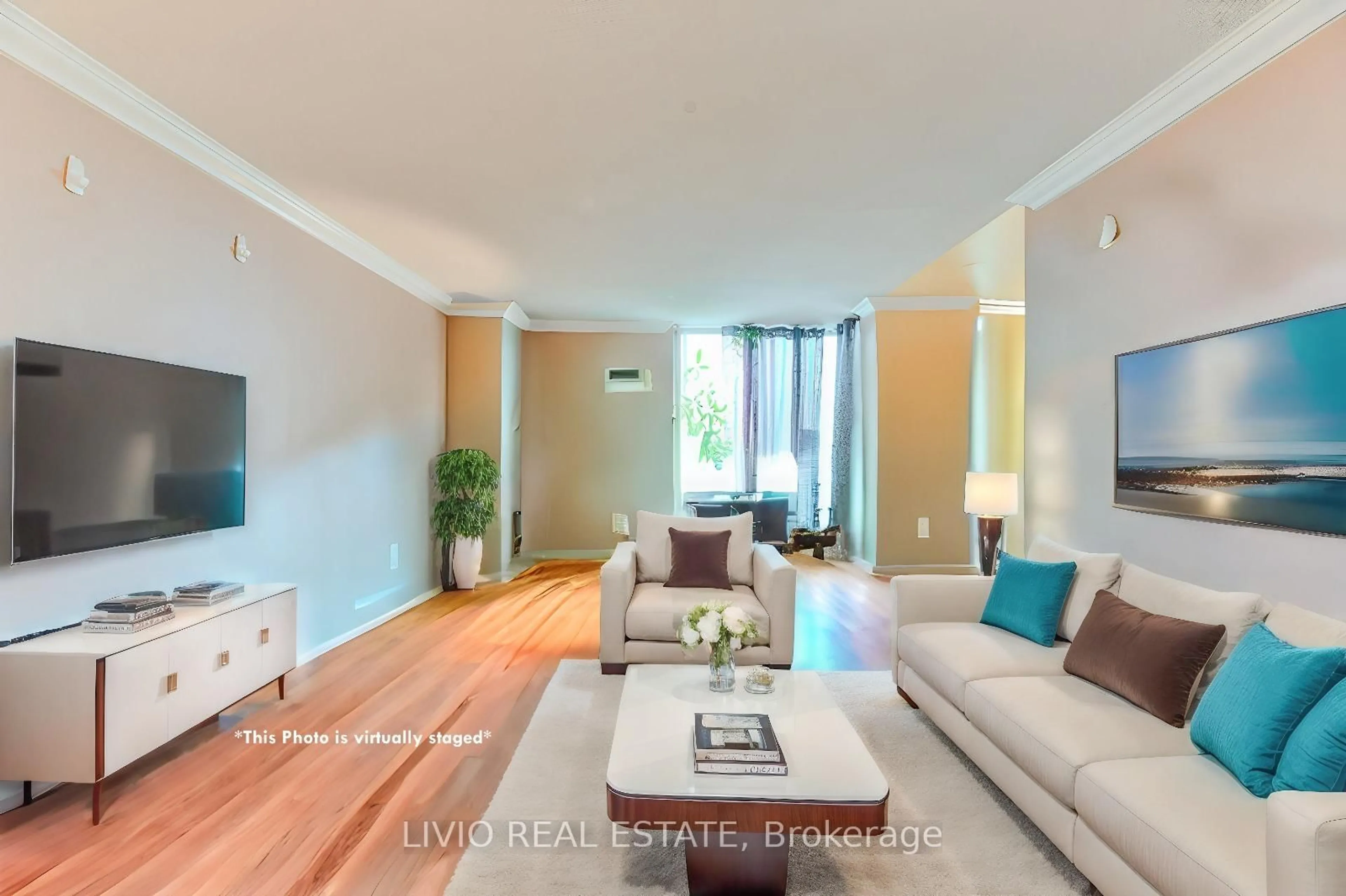 Living room with furniture, wood/laminate floor for 2470 Eglinton Ave #706, Toronto Ontario M6M 5E7