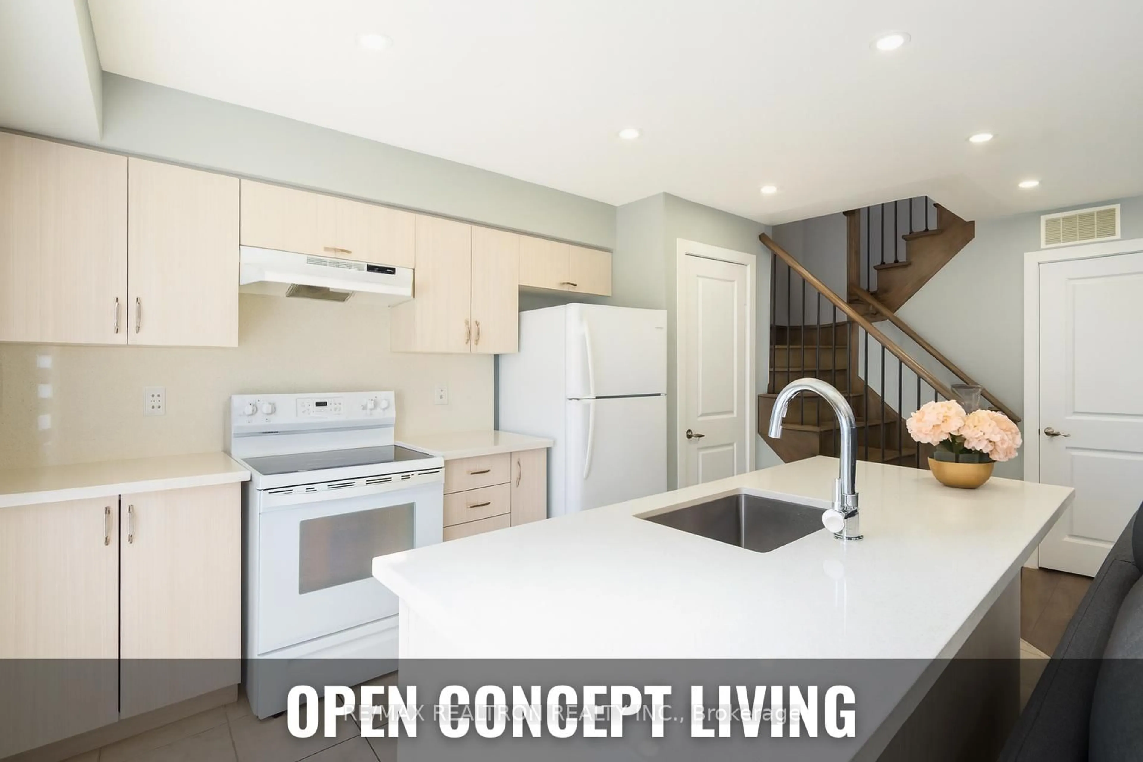 Open concept kitchen, cement floor for 2355 Sheppard Ave #235, Toronto Ontario M9M 1M3