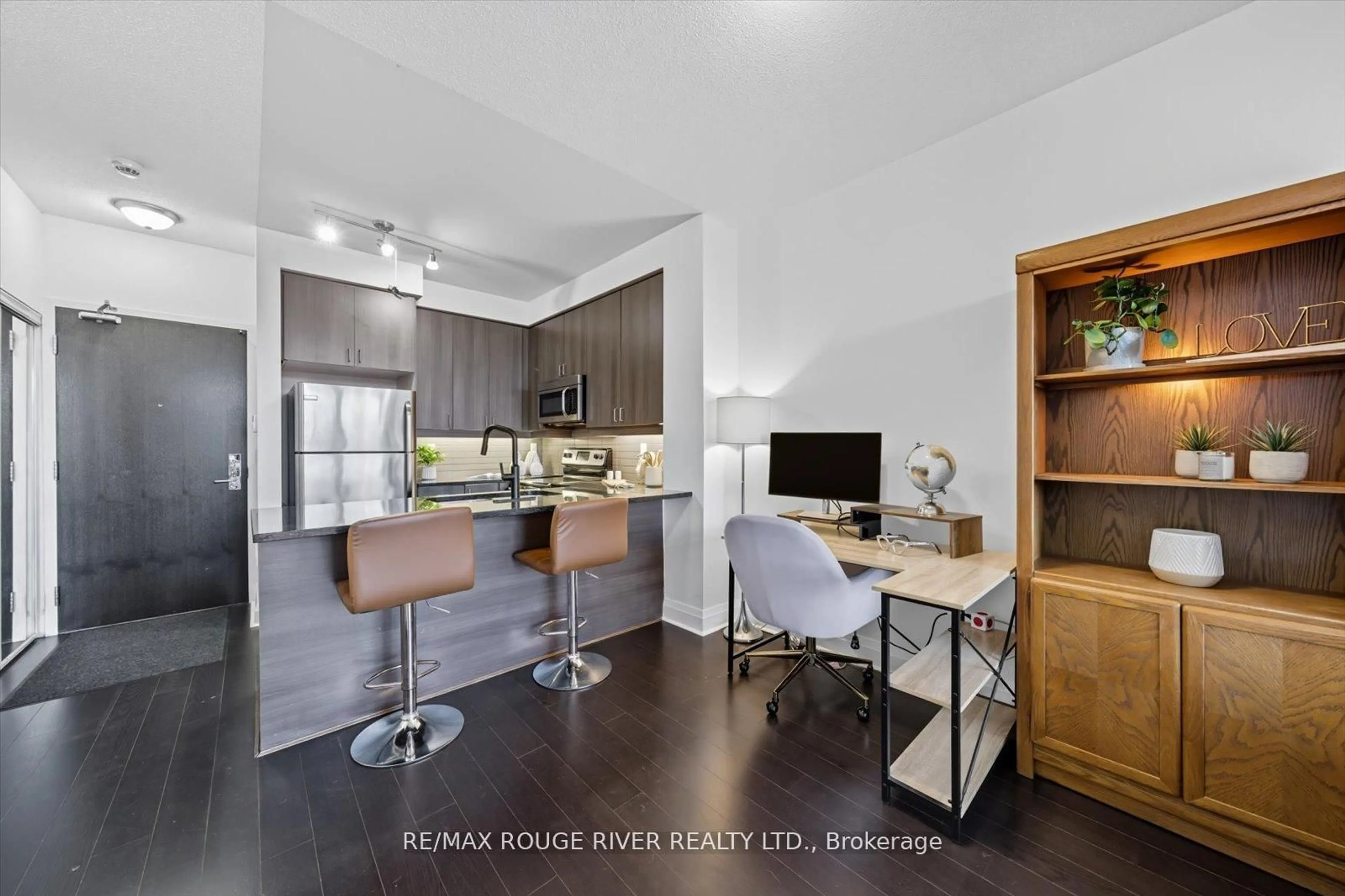 Open concept kitchen, wood/laminate floor for 1185 The Queensway Ave #213, Toronto Ontario M8Z 0C6