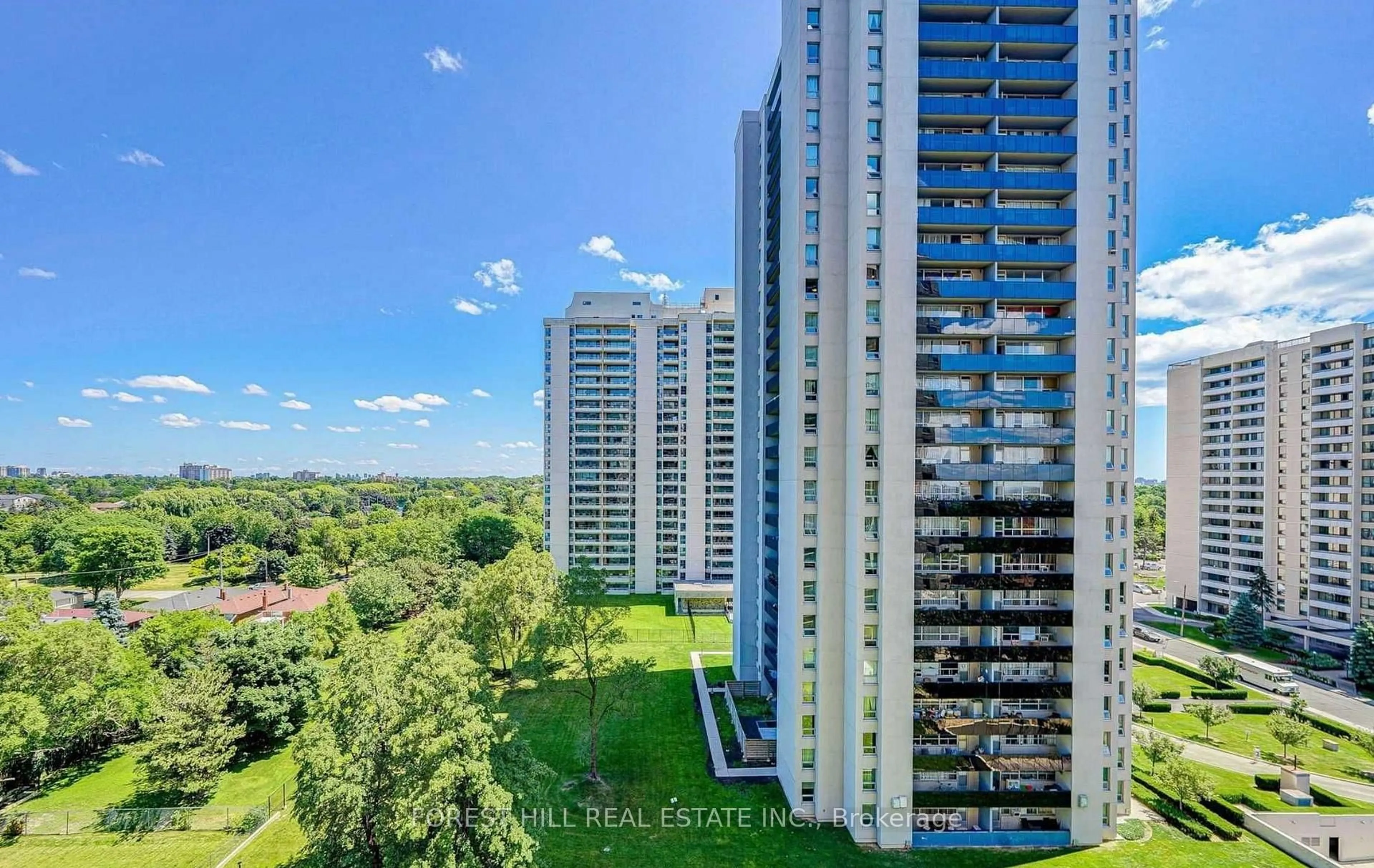 A pic from outside/outdoor area/front of a property/back of a property/a pic from drone, city buildings view from balcony for 155 Marlee Ave #307, Toronto Ontario M6B 4B5
