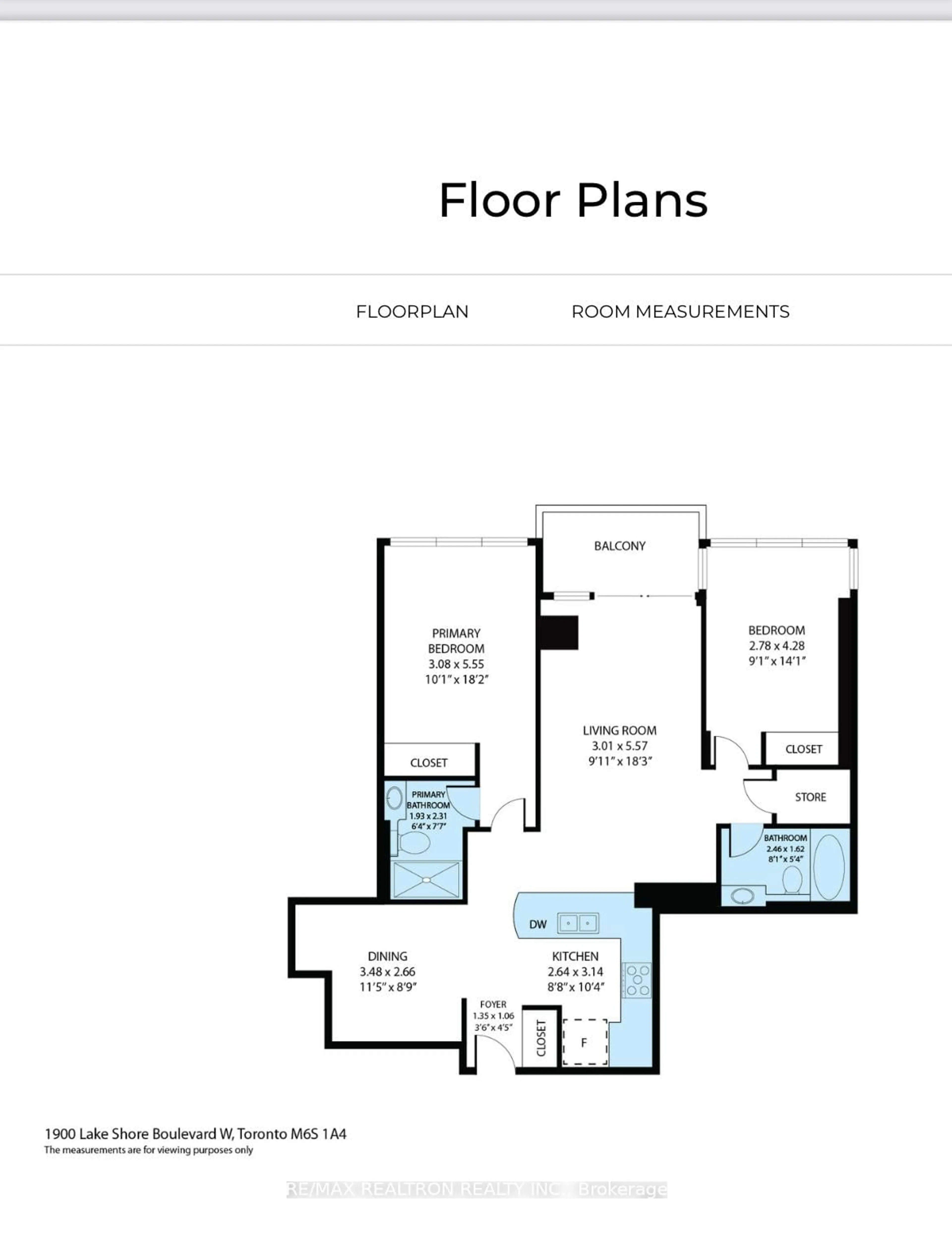 Floor plan for 1900 Lake Shore Blvd #1406, Toronto Ontario M6S 1A4