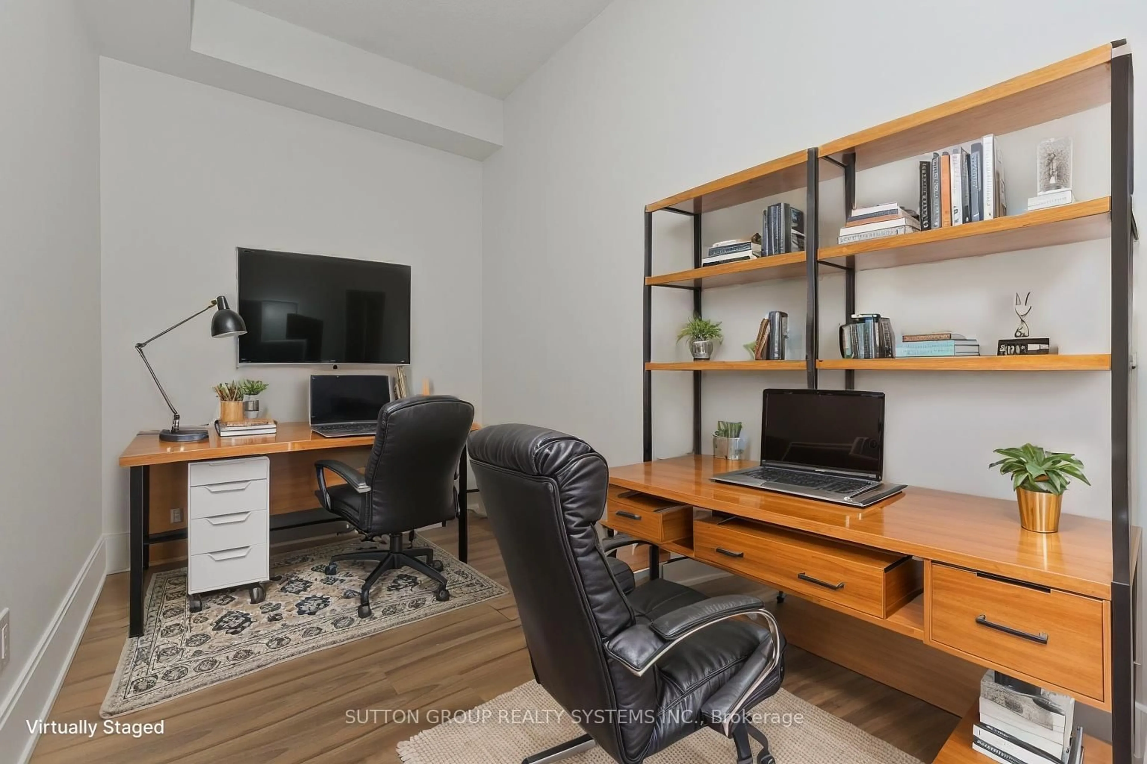 Living room with furniture, wood/laminate floor for 330 Burnhamthorpe Rd #1605, Mississauga Ontario L5B 3Y5