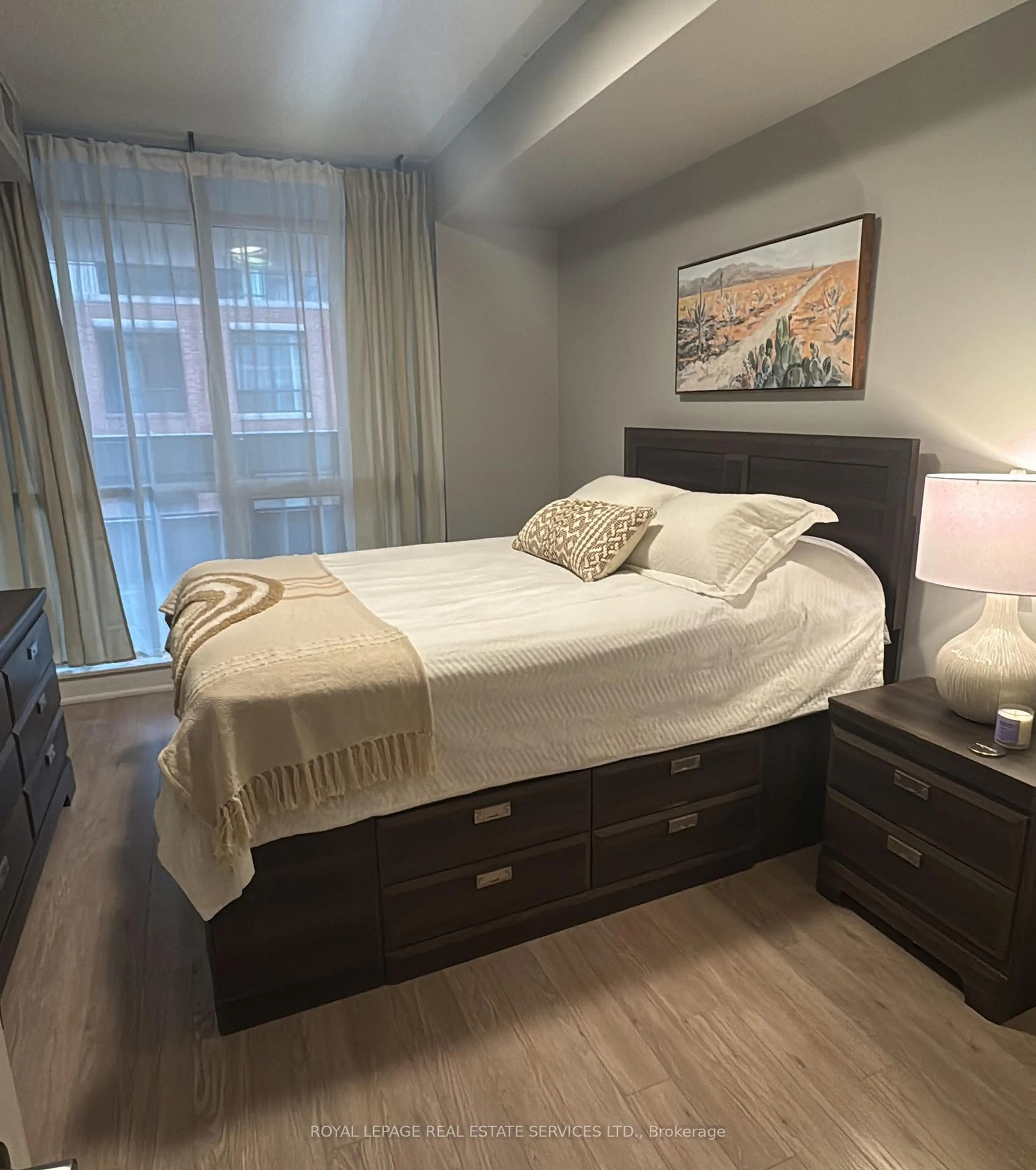Bedroom with bed, wood/laminate floor for 800 Lawrence Ave #619, Toronto Ontario M6A 0B1