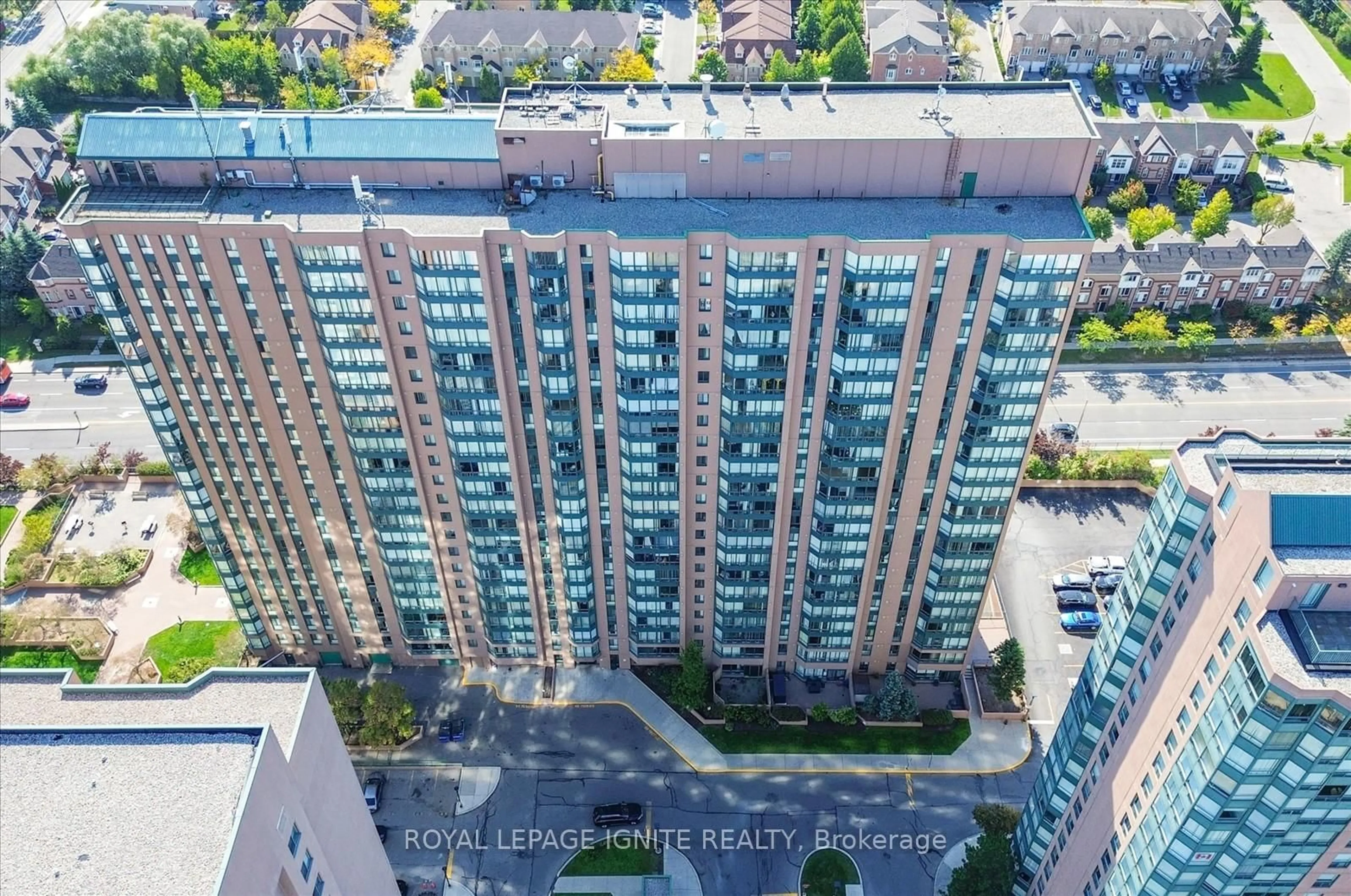 A pic from outside/outdoor area/front of a property/back of a property/a pic from drone, city buildings view from balcony for 155 Hillcrest Ave #705, Mississauga Ontario L5B 3Z2