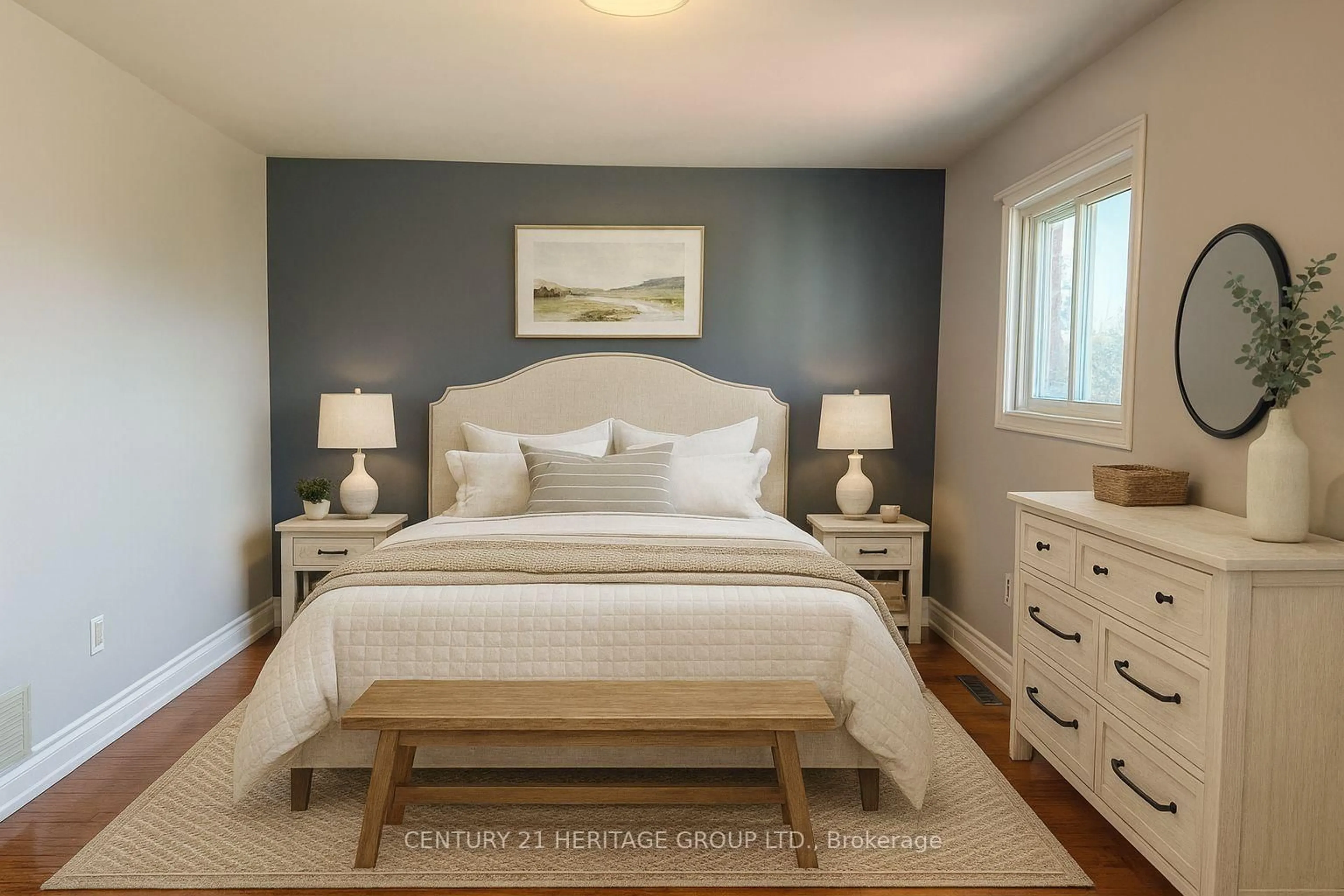 Bedroom with bed, wood/laminate floor for 9 Corona Gate, Brampton Ontario L6Y 3N4