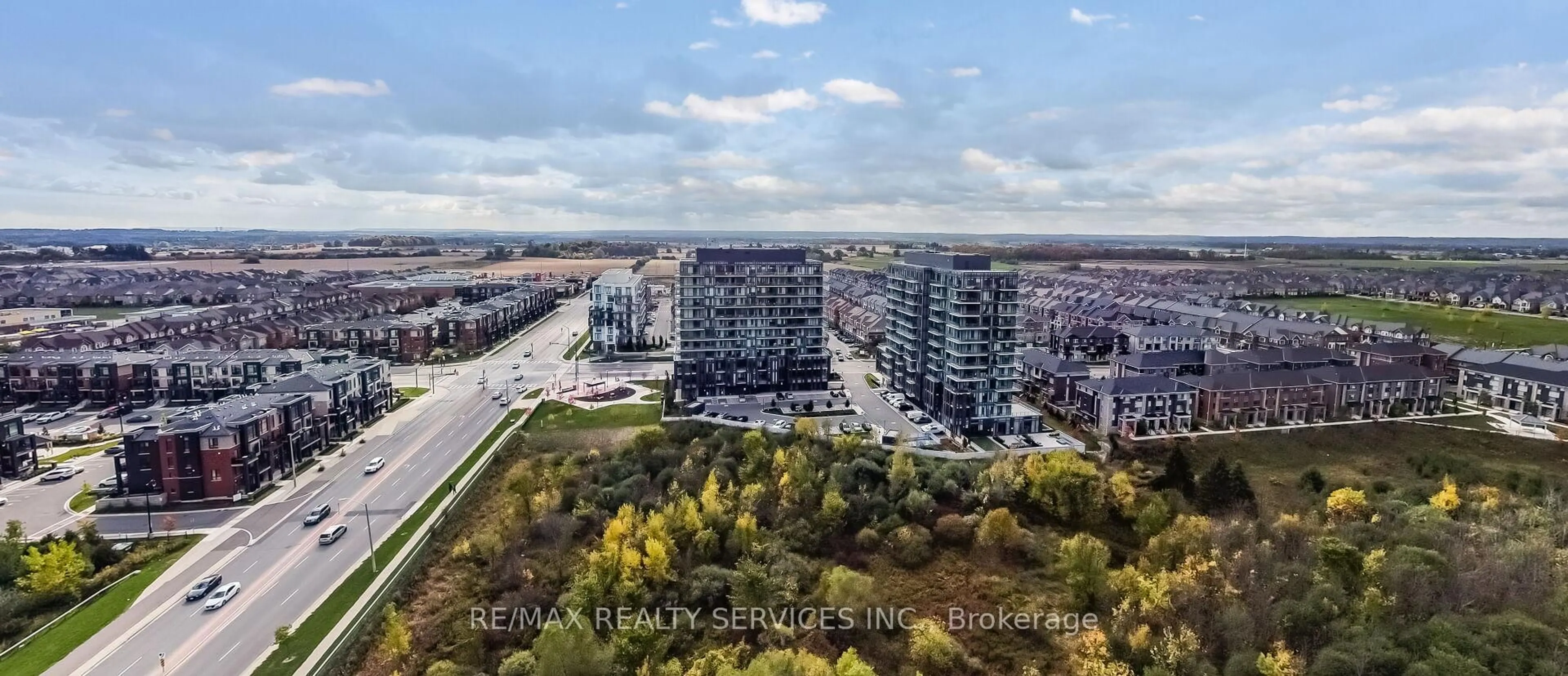 A pic from outside/outdoor area/front of a property/back of a property/a pic from drone, city buildings view from balcony for 225 VETERANS Dr #304, Brampton Ontario L7A 5L7