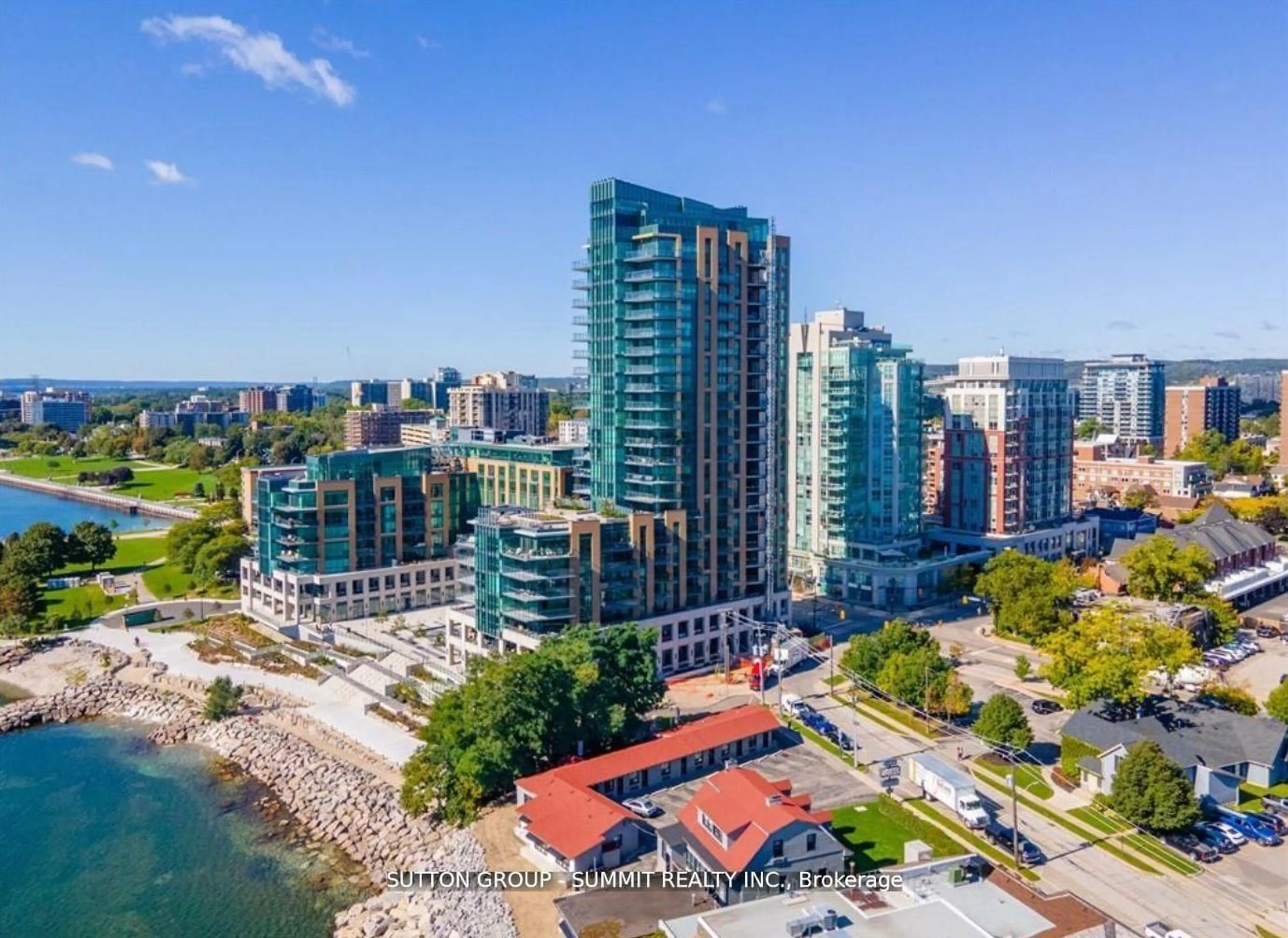 A pic from outside/outdoor area/front of a property/back of a property/a pic from drone, city buildings view from balcony for 2060 Lakeshore Rd #404, Burlington Ontario L7R 0G2