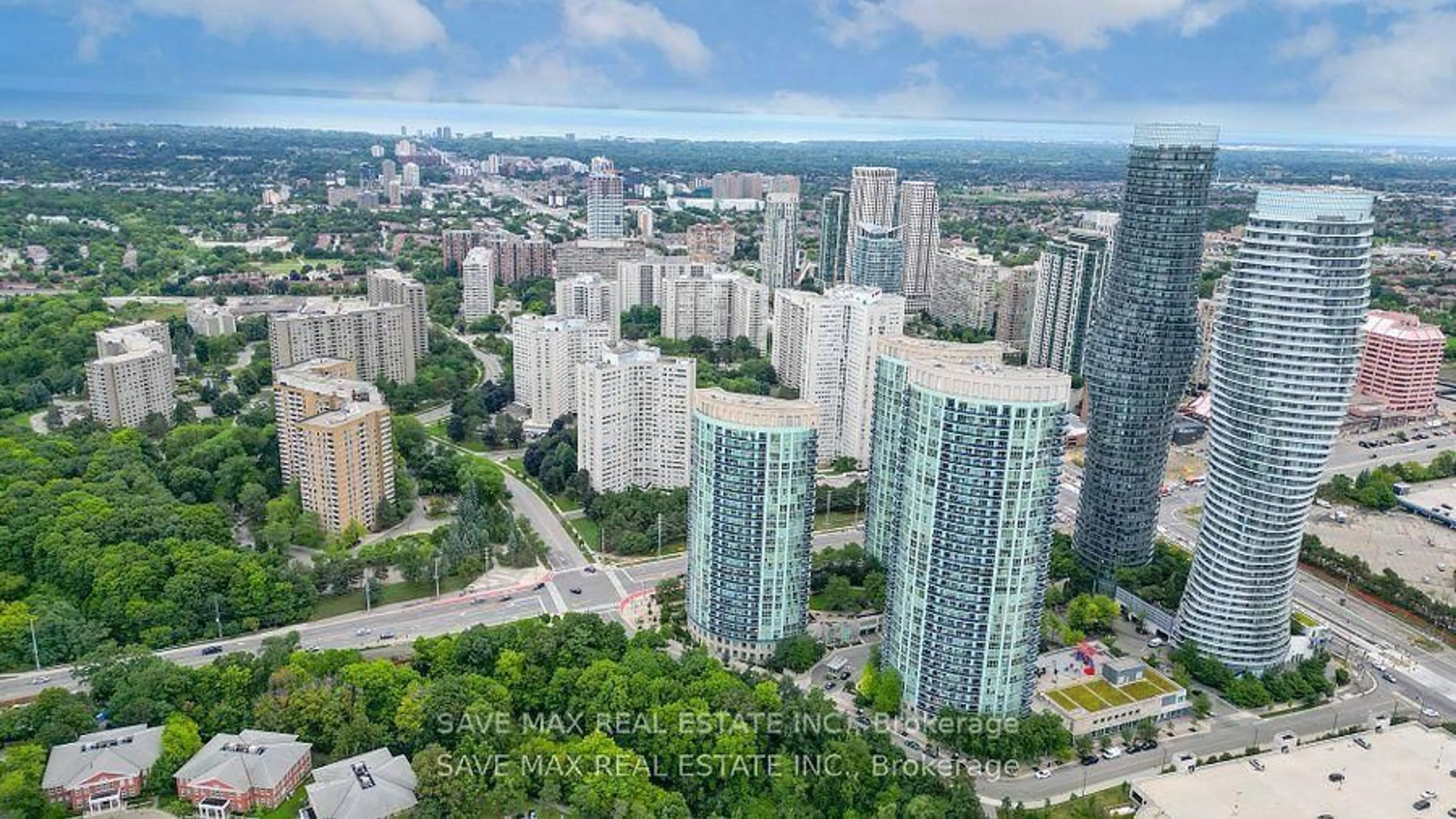 A pic from outside/outdoor area/front of a property/back of a property/a pic from drone, city buildings view from balcony for 90 Absolute Ave #1907, Mississauga Ontario L4Z 0A3