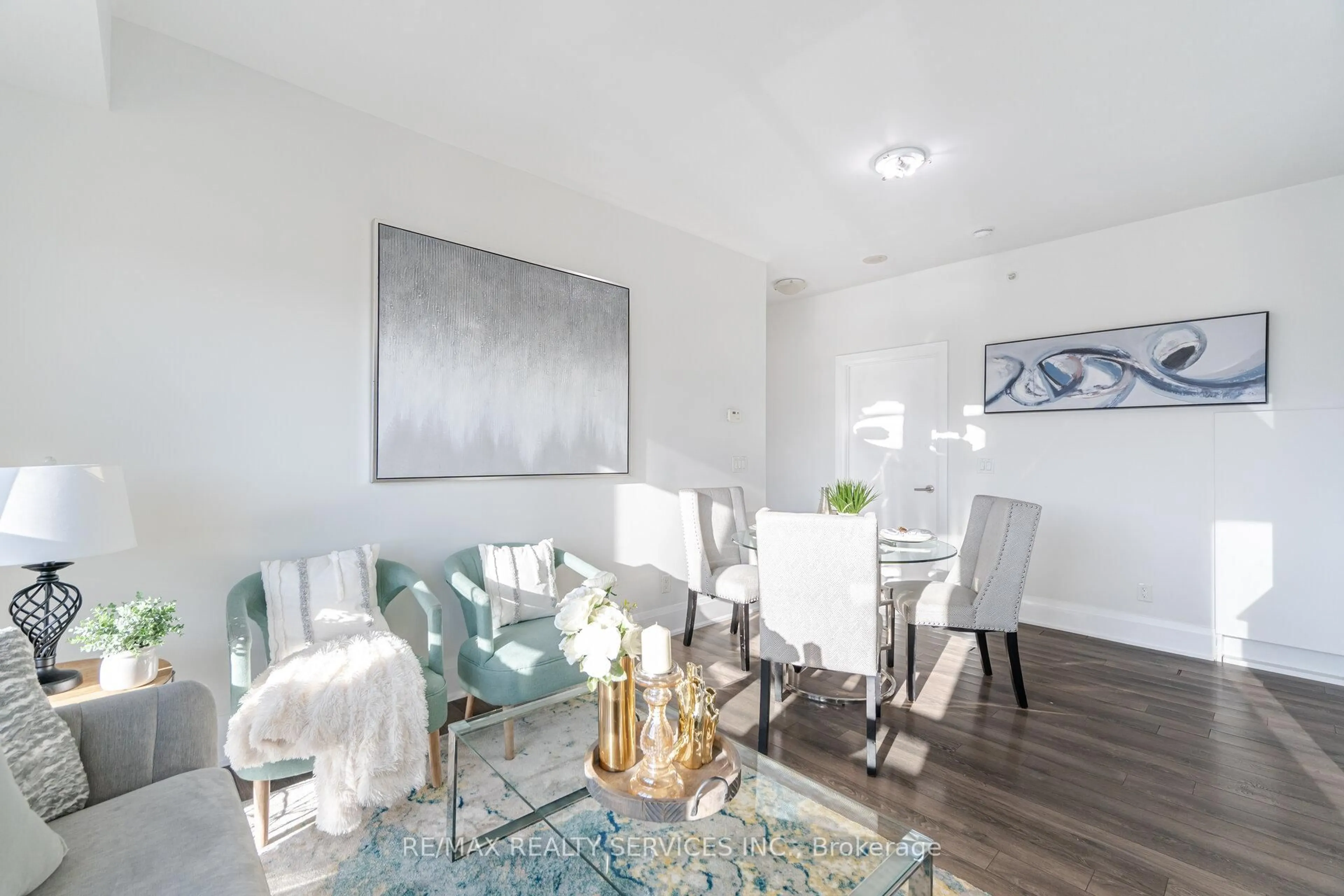 Living room with furniture, wood/laminate floor for 45 Yorkland Blvd #508, Brampton Ontario L6P 4B4