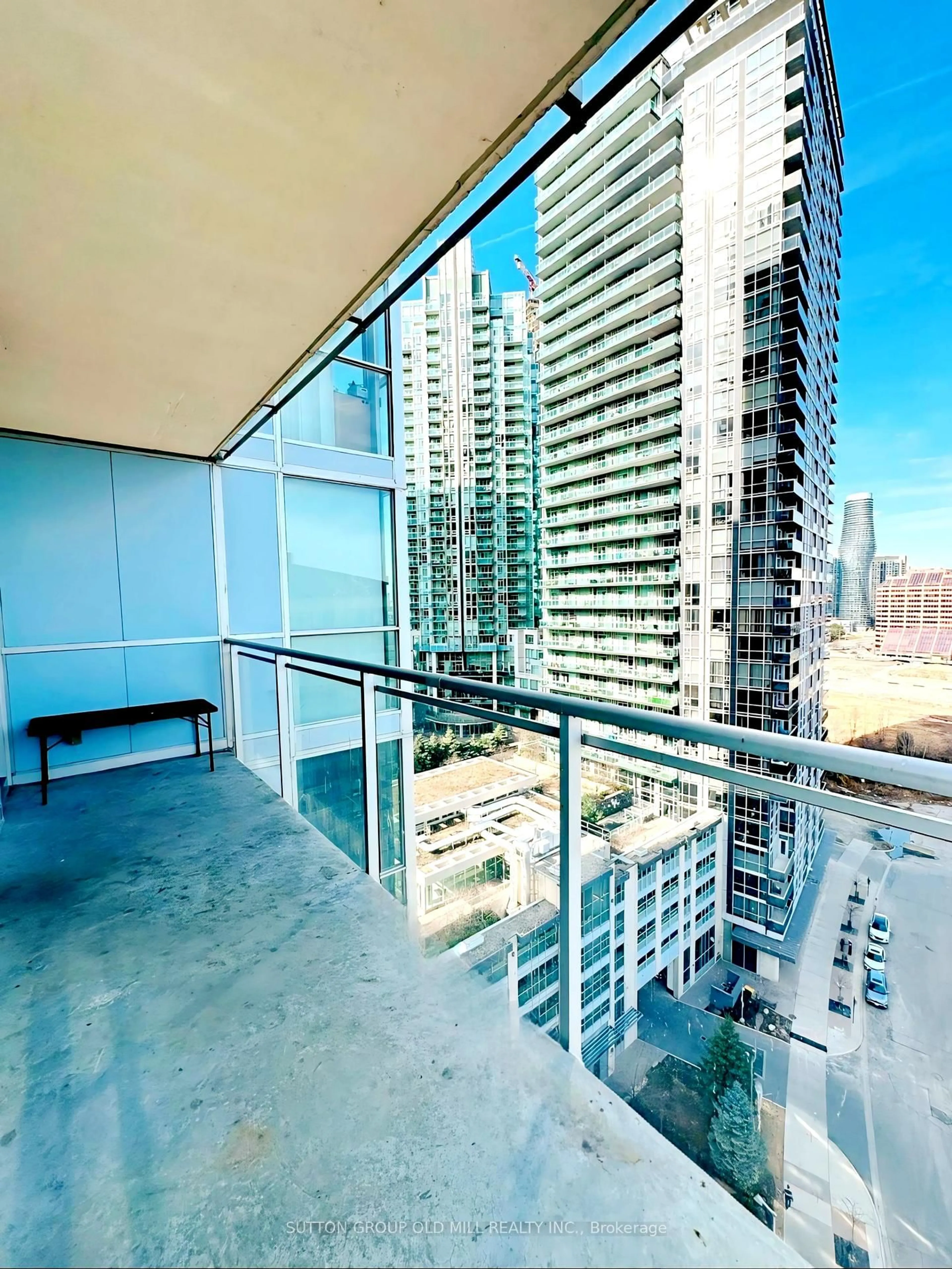 Balcony in the apartment, city buildings view from balcony for 225 Webb Dr #1508, Mississauga Ontario L5B 4P2