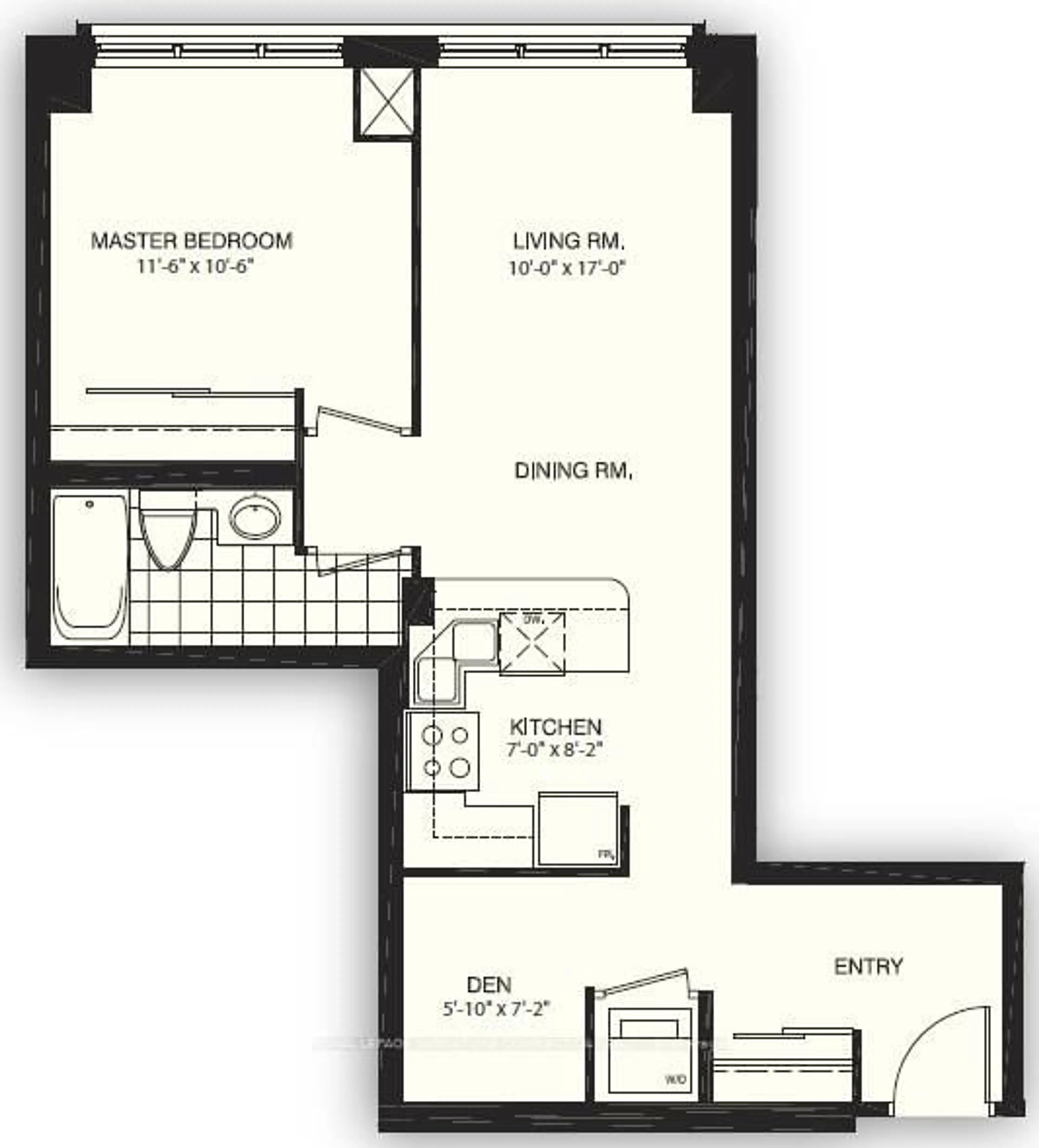 Floor plan for 3865 Lakeshore Blvd #209, Toronto Ontario M8W 0A2