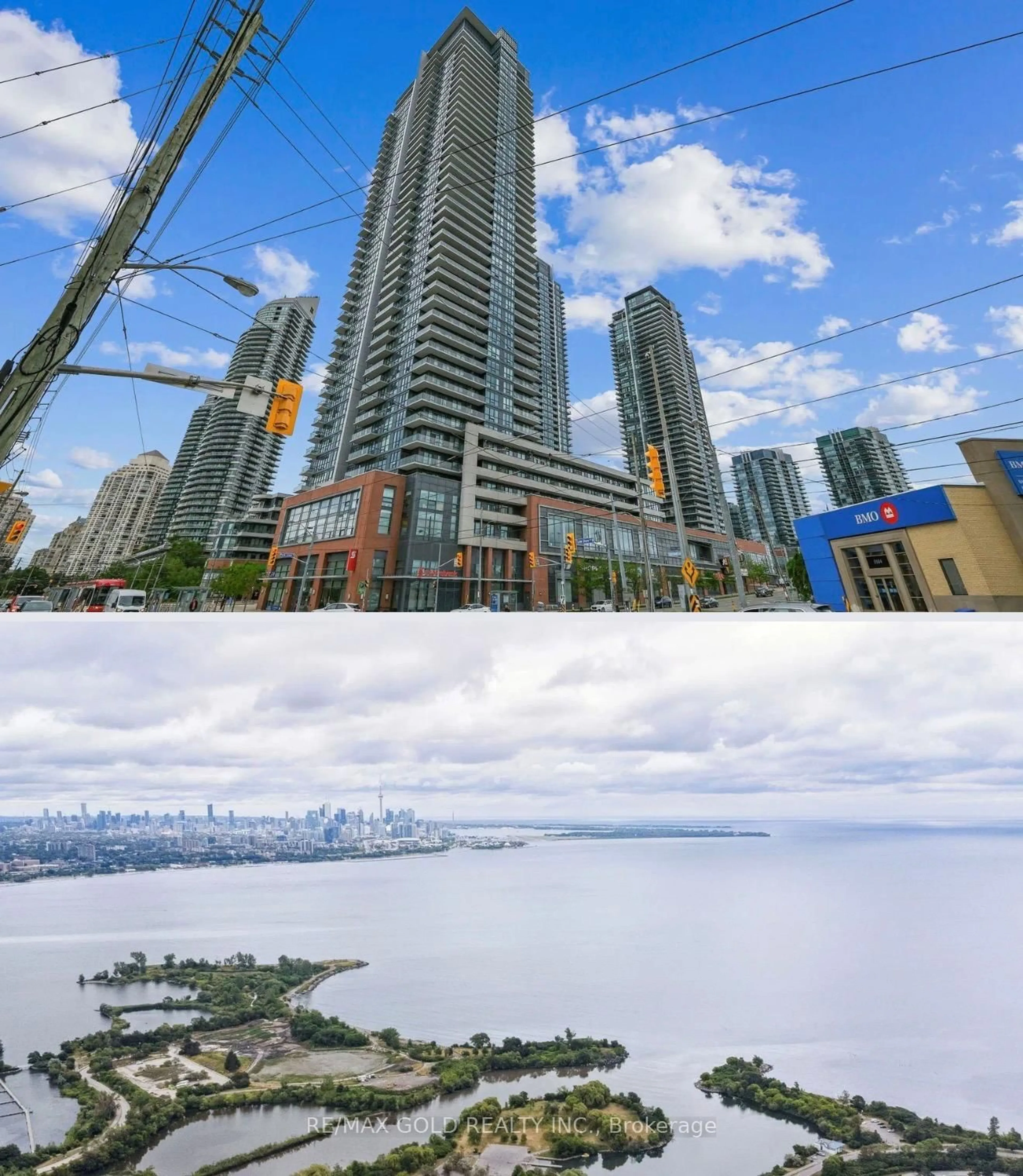 A pic from outside/outdoor area/front of a property/back of a property/a pic from drone, water/lake/river/ocean view for 2200 Lakeshore Blvd #4104, Toronto Ontario M8V 1A4