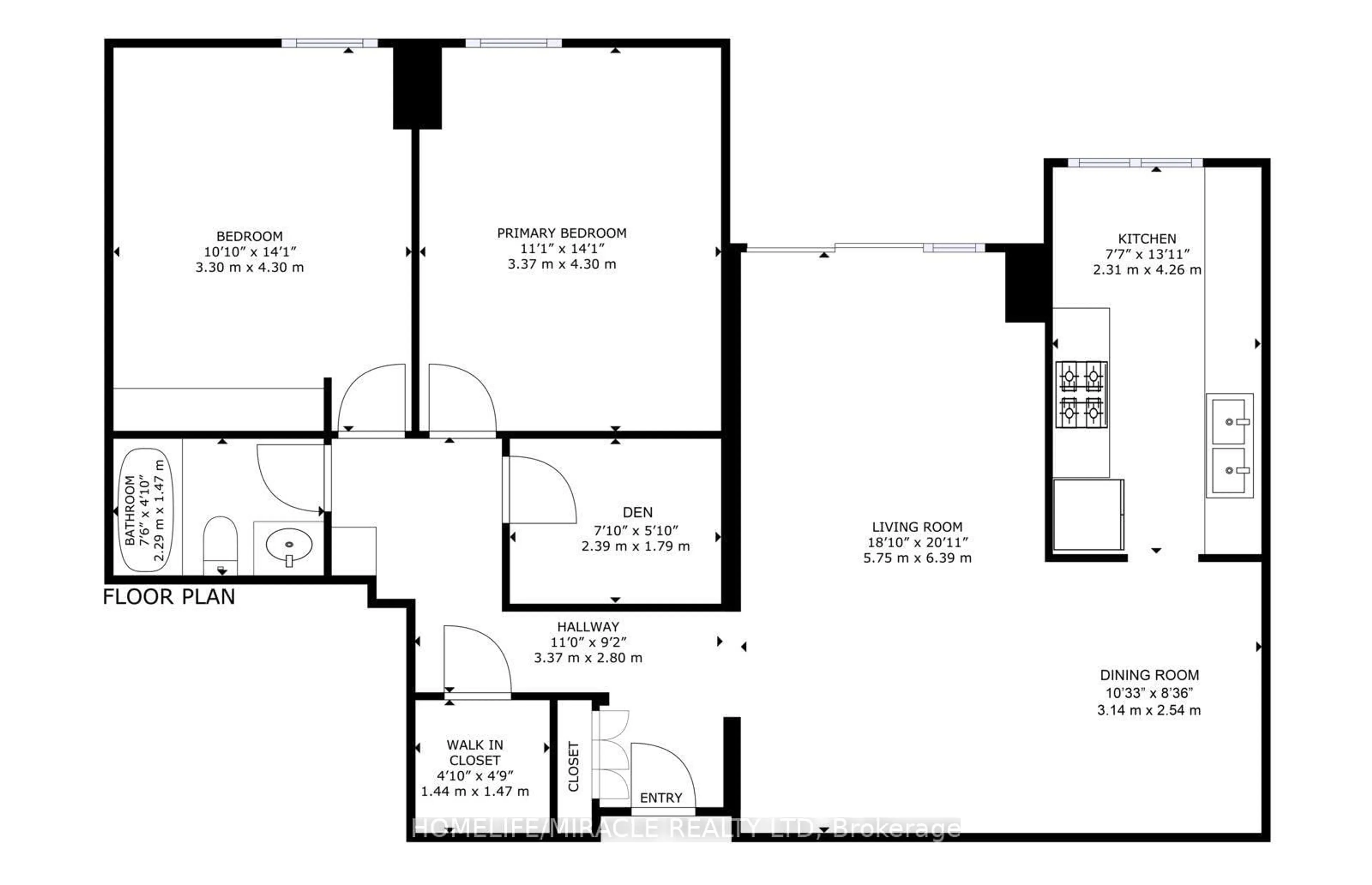 Floor plan for 18 Knightsbridge Rd #2605, Brampton Ontario L6T 3X5