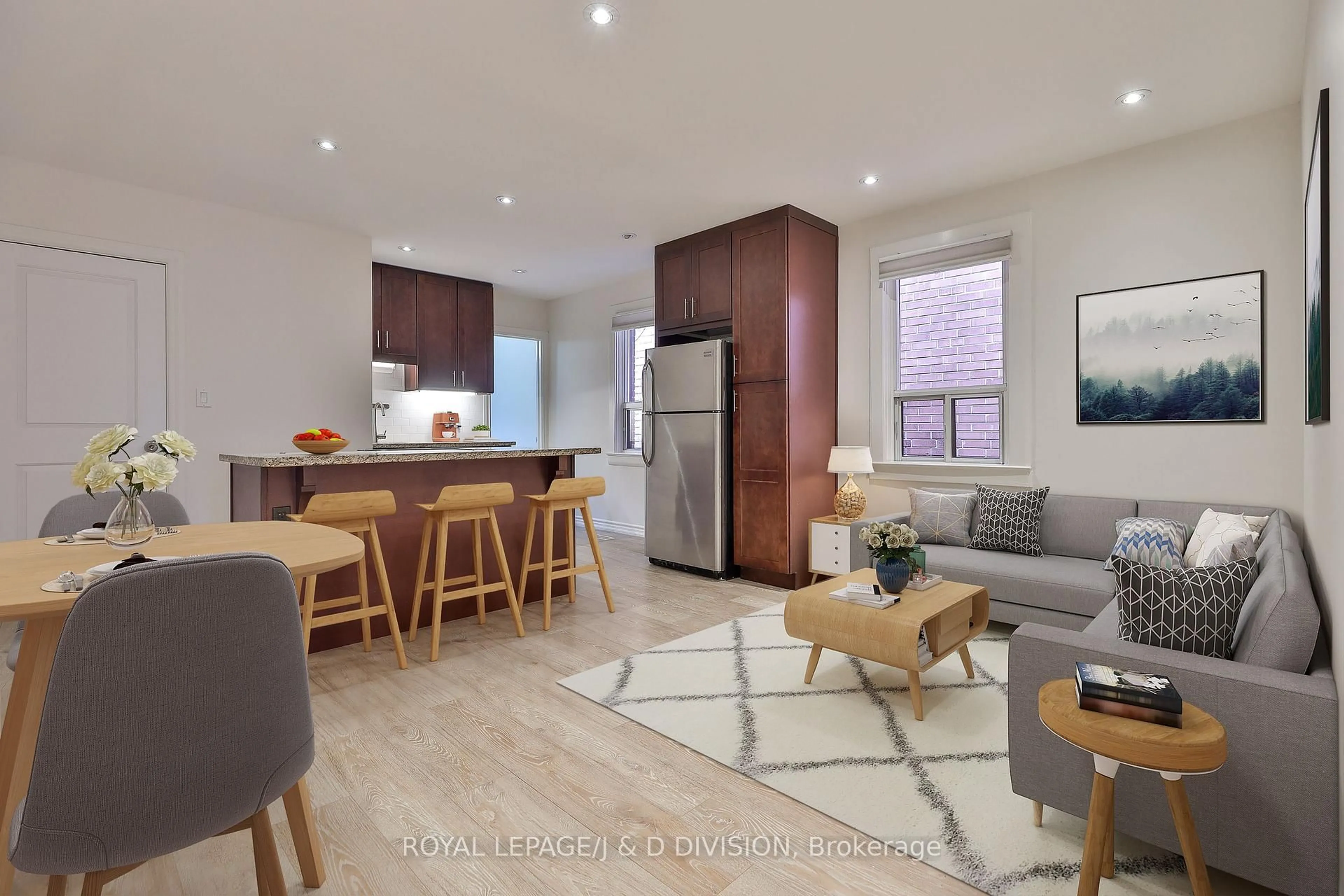 Open concept kitchen, wood/laminate floor for 22 Holmesdale Rd, Toronto Ontario M6E 1Y1