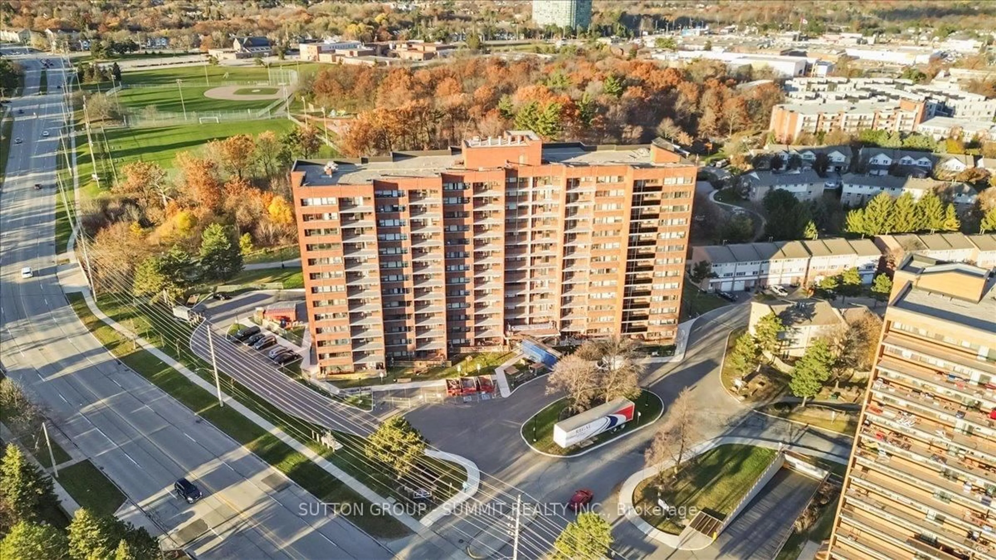 A pic from outside/outdoor area/front of a property/back of a property/a pic from drone, city buildings view from balcony for 3501 Glen Erin Dr #411, Mississauga Ontario L5L 2E9
