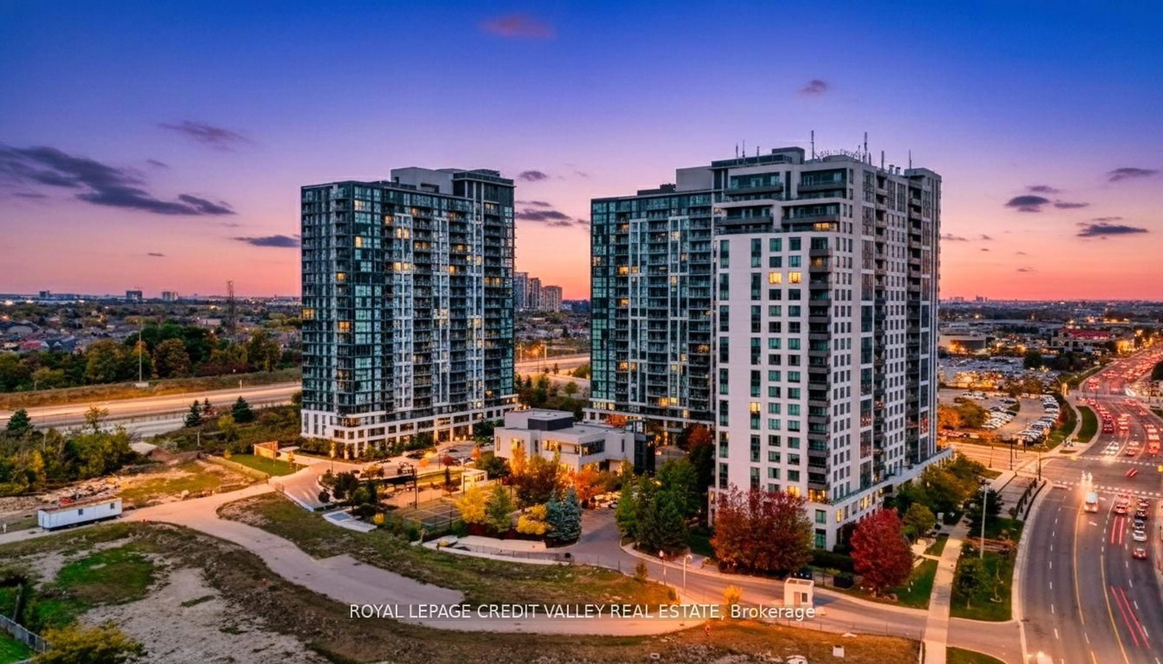 A pic from outside/outdoor area/front of a property/back of a property/a pic from drone, city buildings view from balcony for 349 Rathburn Rd #709, Mississauga Ontario L5B 0G9