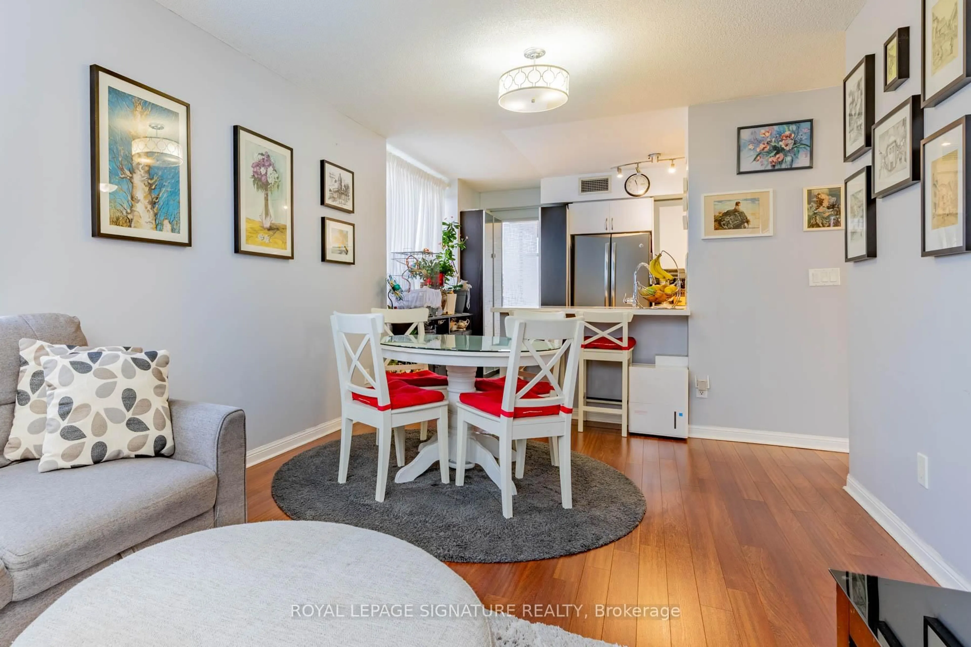 Dining room, wood/laminate floor for 4 Elsinore Path #203, Toronto Ontario M8V 4G7