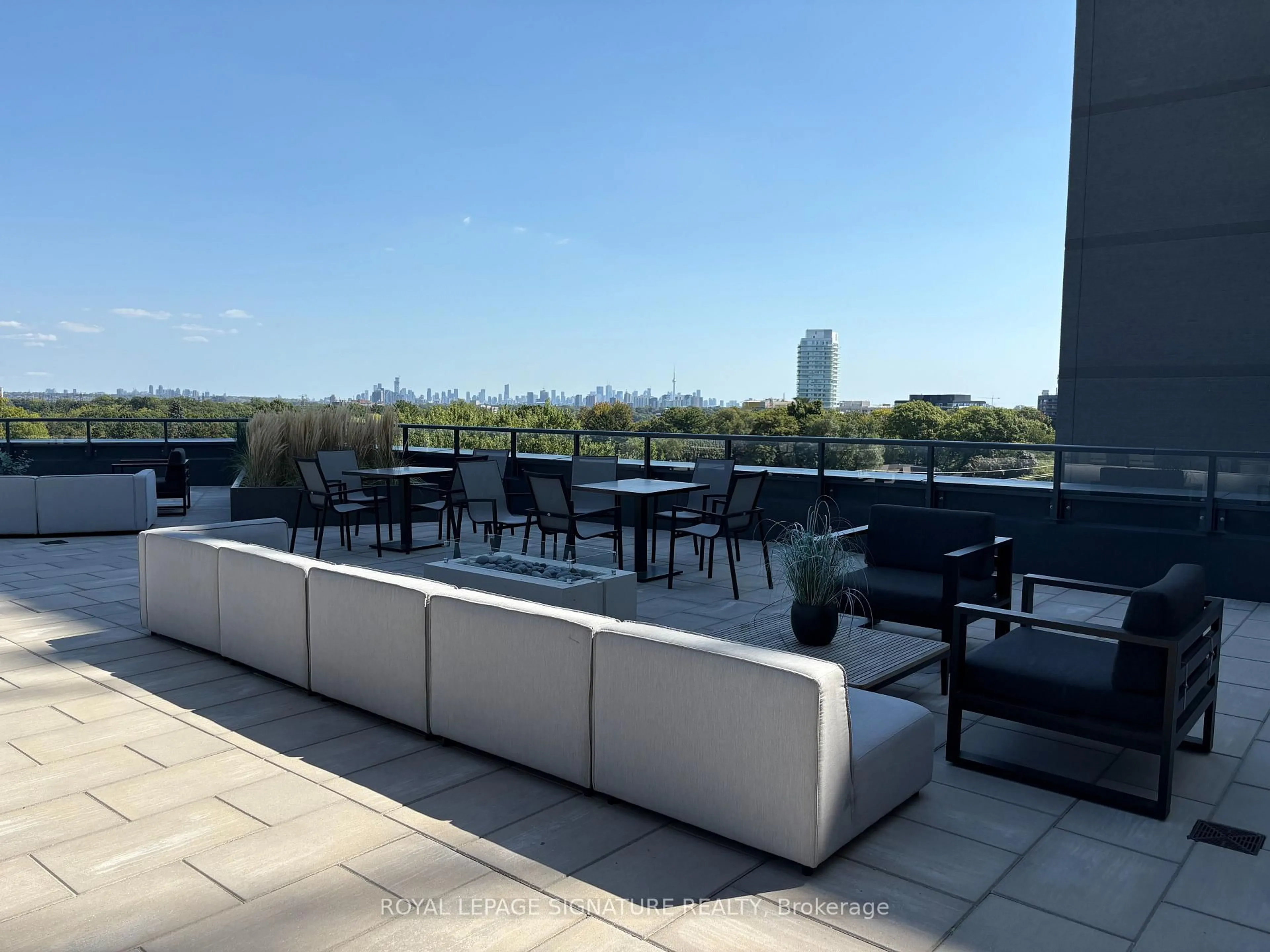 Patio, city buildings view from balcony for 293 The Kingsway #109, Toronto Ontario M9A 0E8