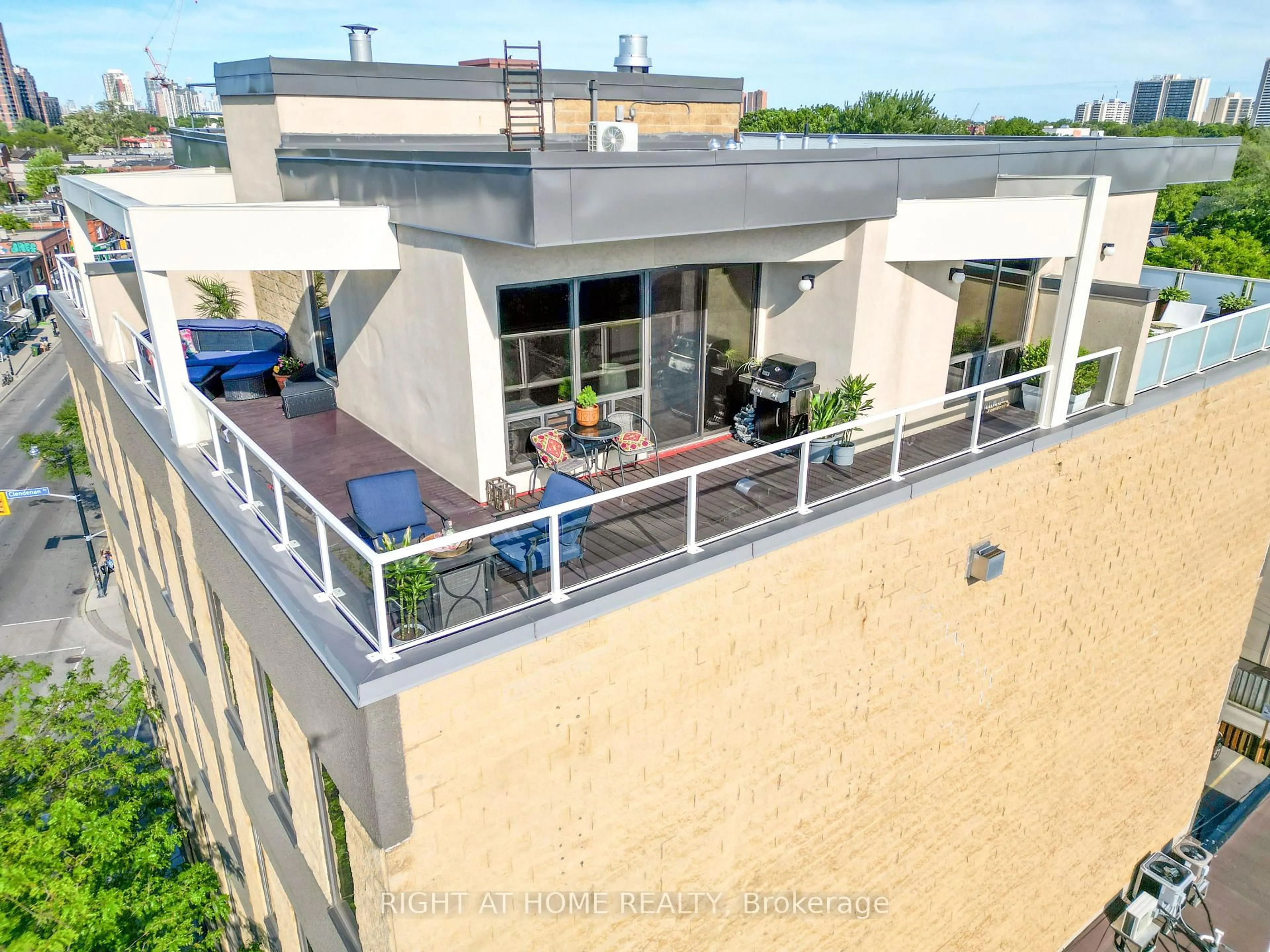 A pic from outside/outdoor area/front of a property/back of a property/a pic from drone, city buildings view from balcony for 1 St Johns Rd #504, Toronto Ontario M6P 1T7
