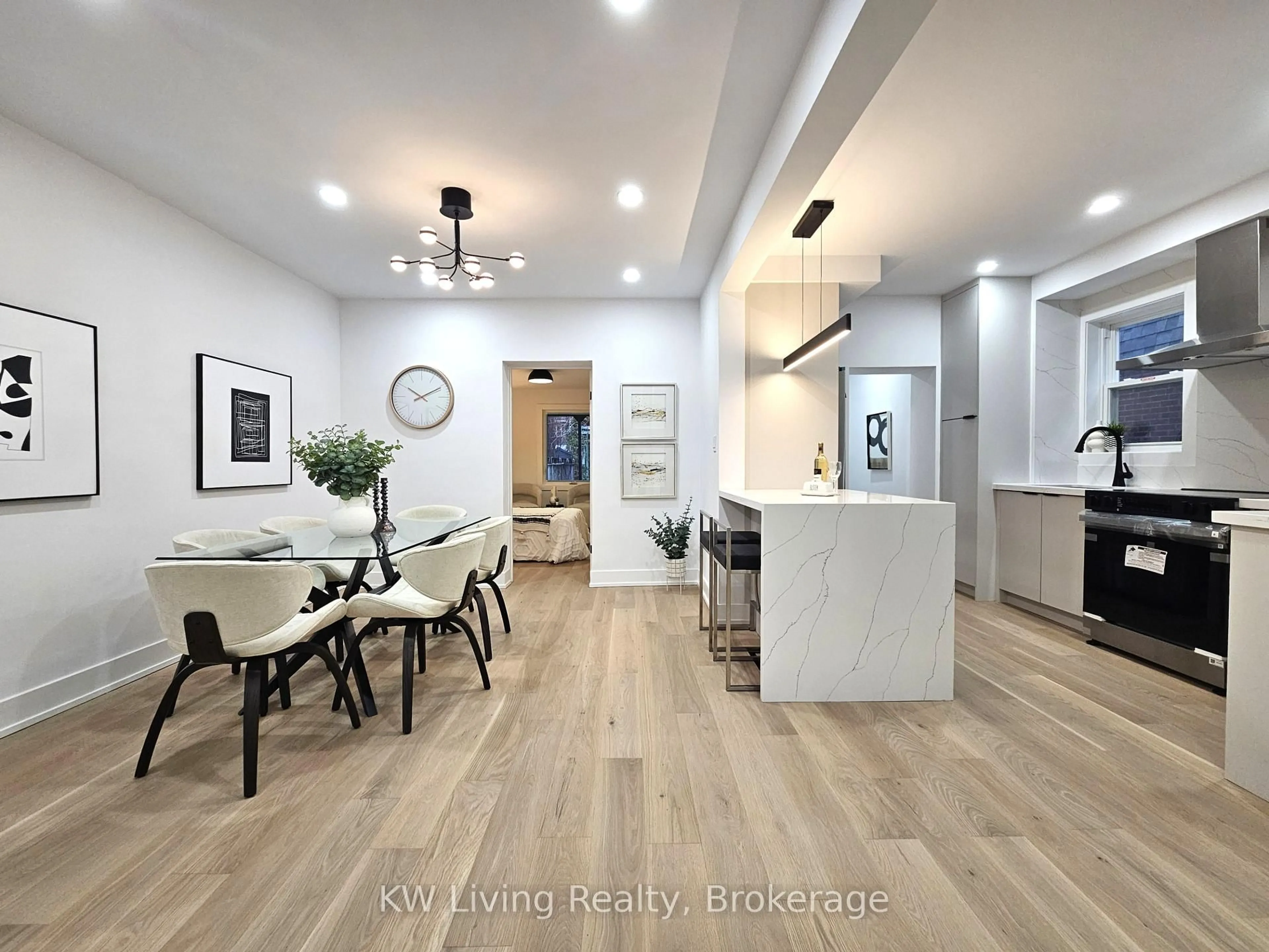 Open concept kitchen, wood/laminate floor for 113 Humbercrest Blvd, Toronto Ontario M6S 4L4