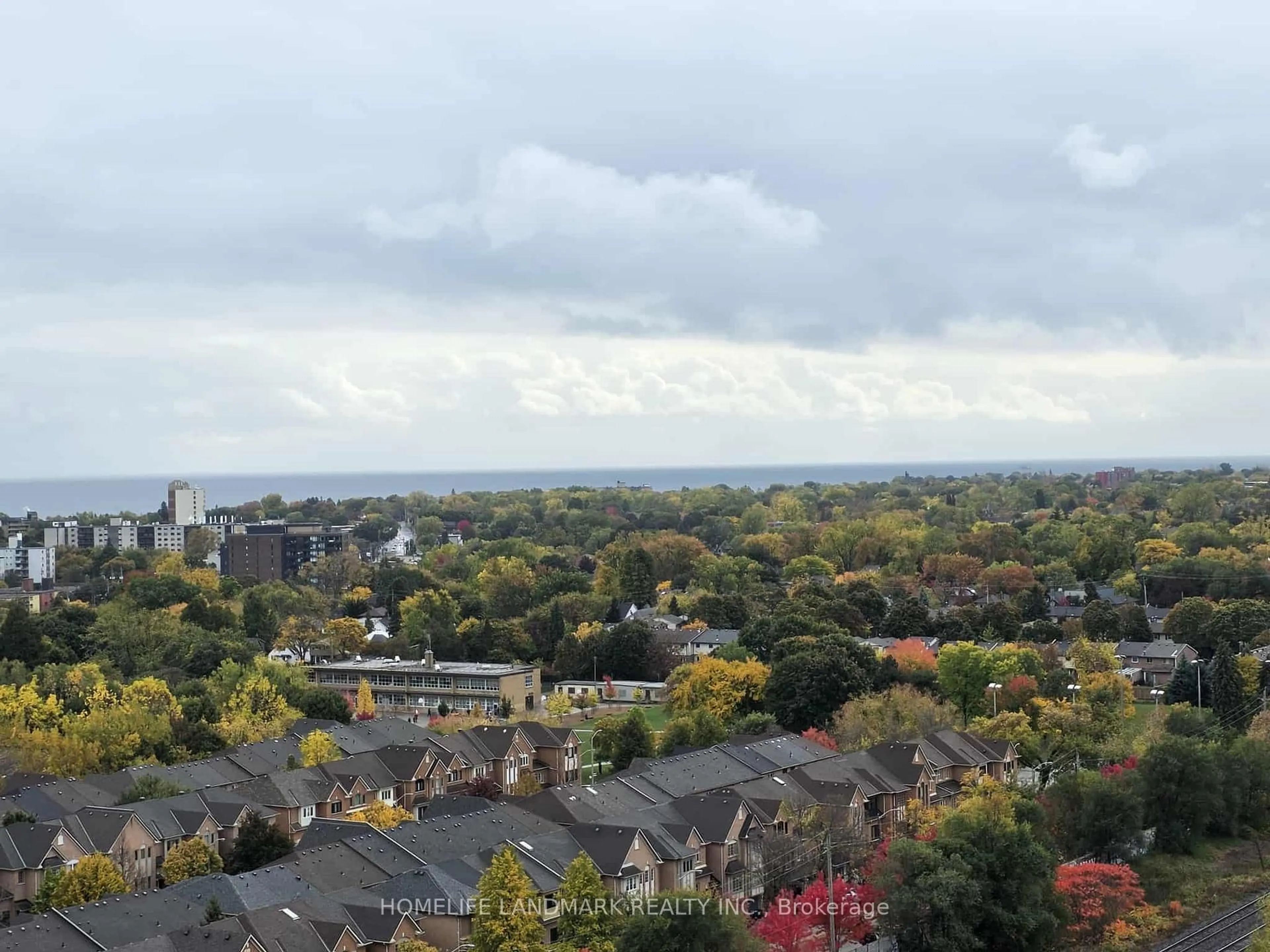 A pic from outside/outdoor area/front of a property/back of a property/a pic from drone, city buildings view from balcony for 155 Legion Rd #1706, Toronto Ontario M8Y 0A7