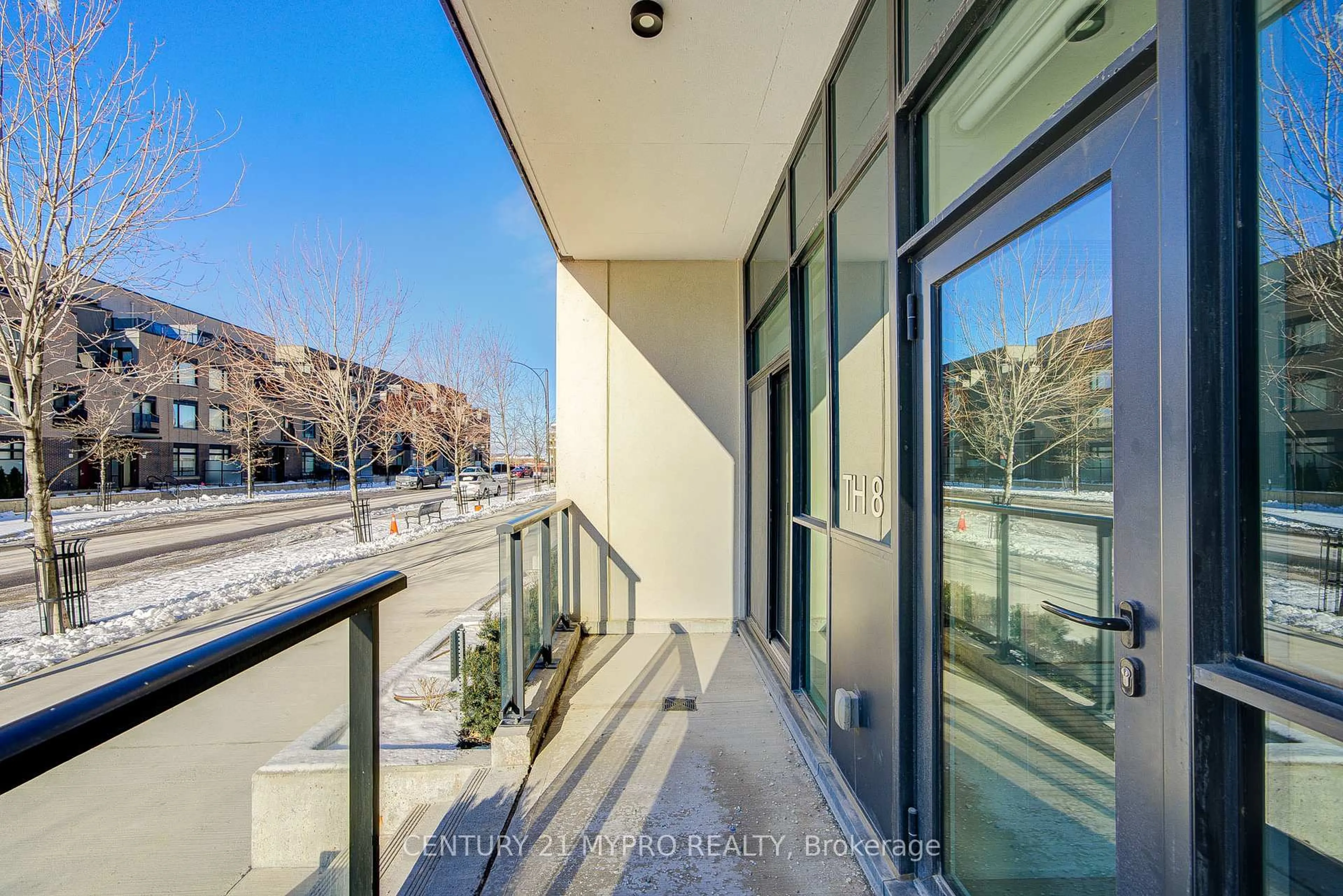 Balcony in the apartment, city buildings view from balcony for 4055 Parkside Village Dr #TH8, Mississauga Ontario L5B 0K8