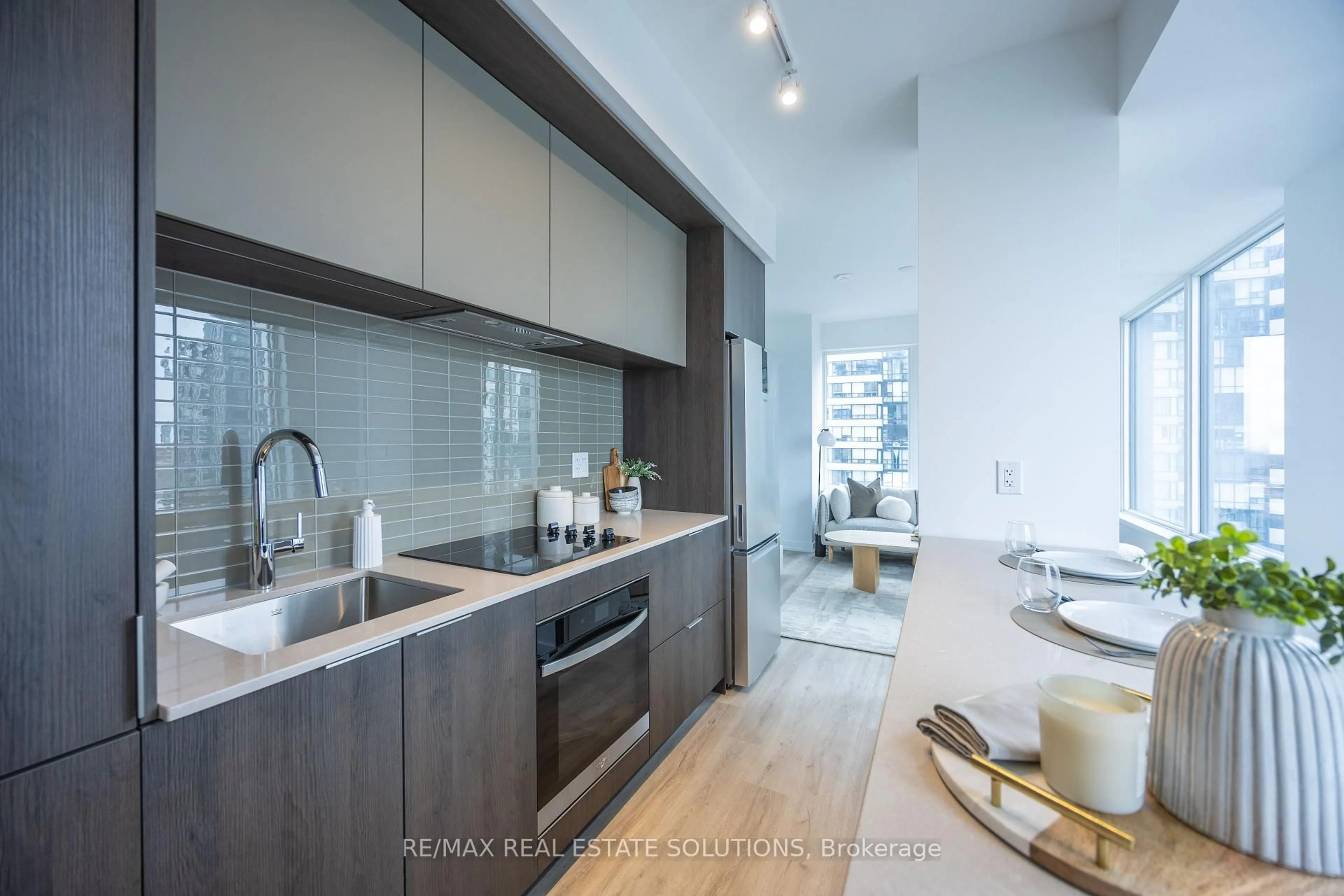 Contemporary kitchen, ceramic/tile floor for 395 Square One Dr #2404, Mississauga Ontario L5B 0P6