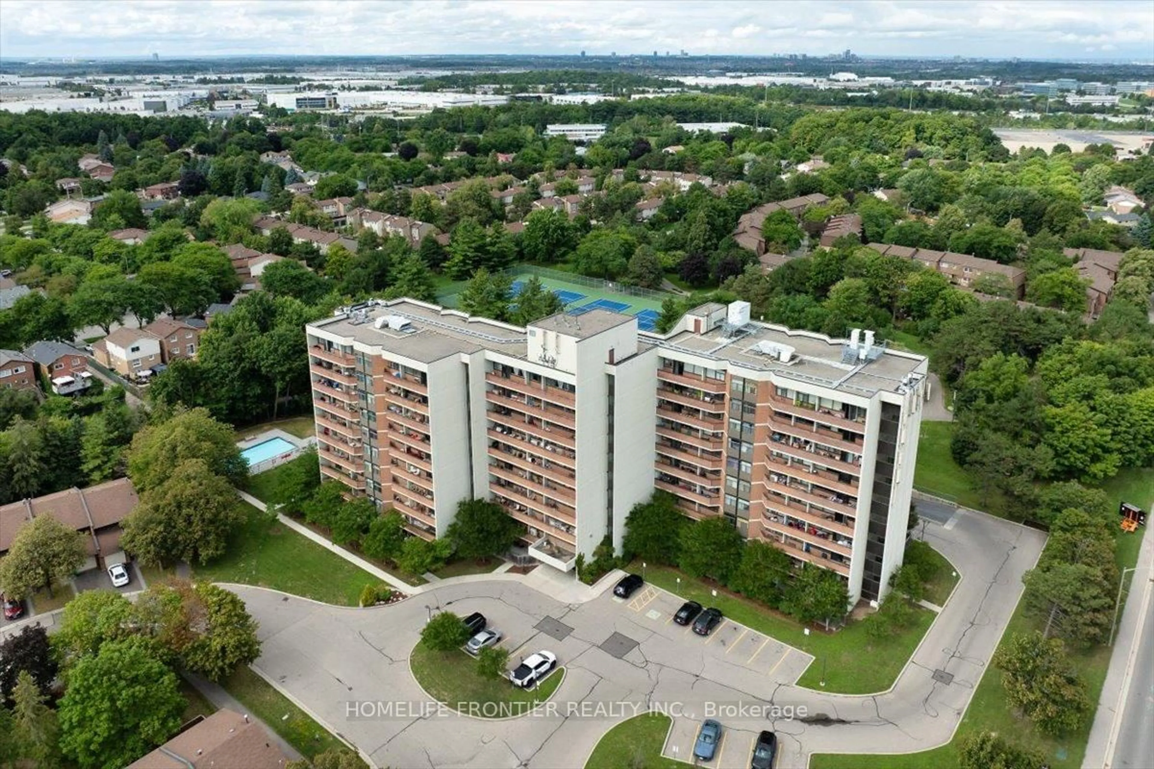 A pic from outside/outdoor area/front of a property/back of a property/a pic from drone, city buildings view from balcony for 2301 Derry Rd #605, Mississauga Ontario L5N 2R4