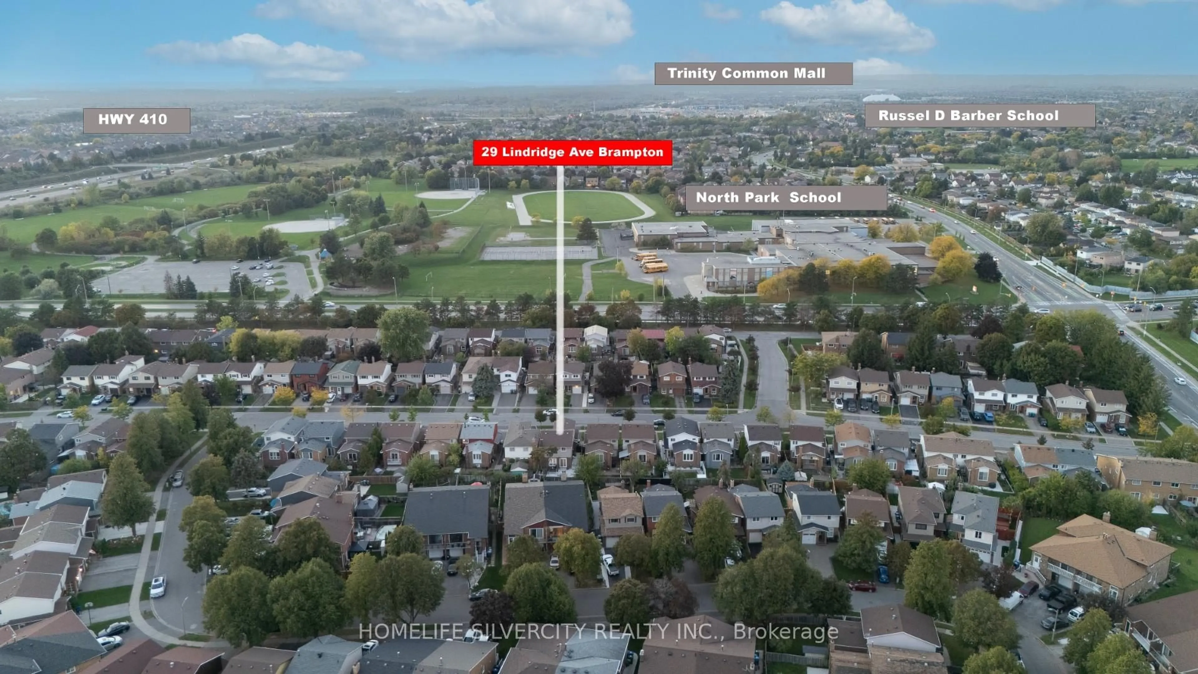 A pic from outside/outdoor area/front of a property/back of a property/a pic from drone, city buildings view from balcony for 29 Lindridge Ave, Brampton Ontario L6S 3W7