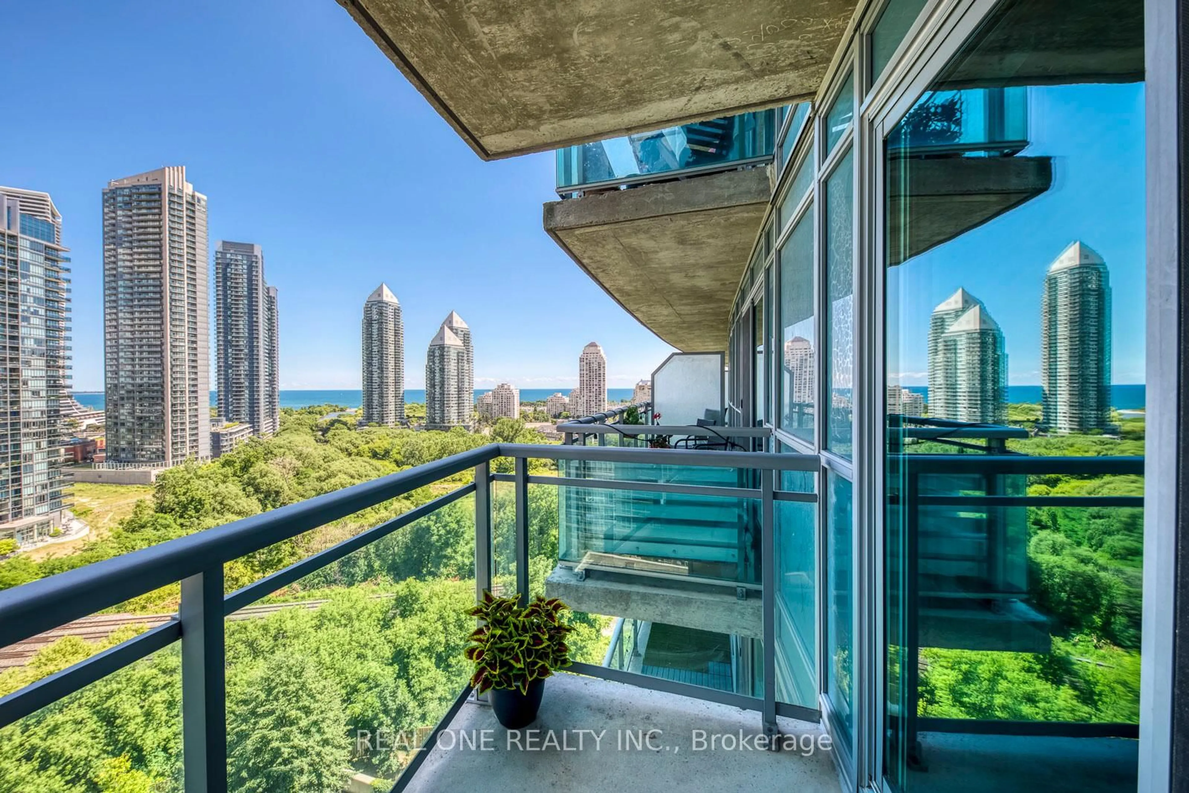 Balcony in the apartment, city buildings view from balcony for 155 Legion Rd #1414, Toronto Ontario M8Y 0A7