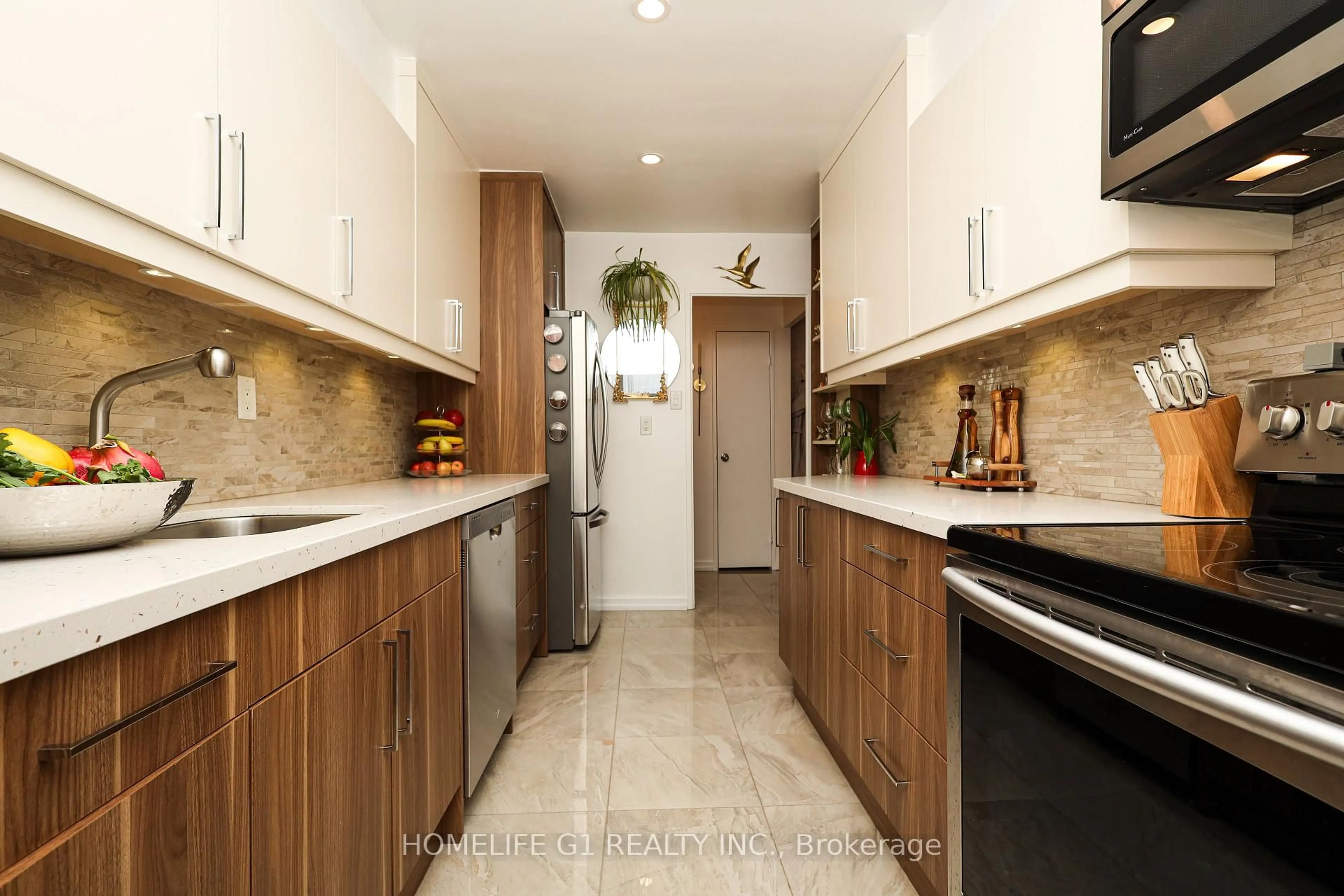 Contemporary kitchen, ceramic/tile floor for 44 Longbourne Dr #1203, Toronto Ontario M9R 2M7