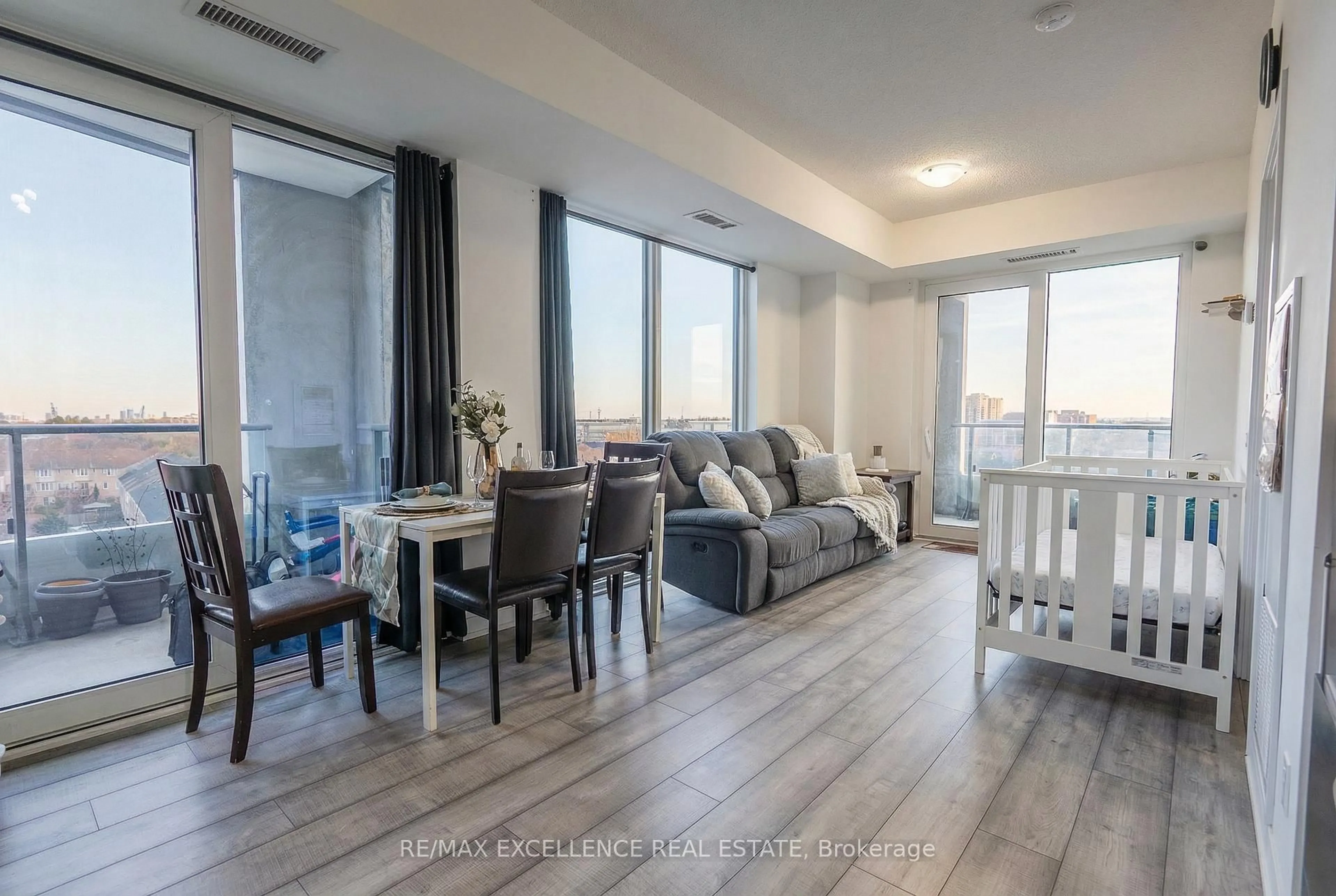 Living room with furniture, wood/laminate floor for 260 Malta Ave #508, Brampton Ontario L6Y 0B5