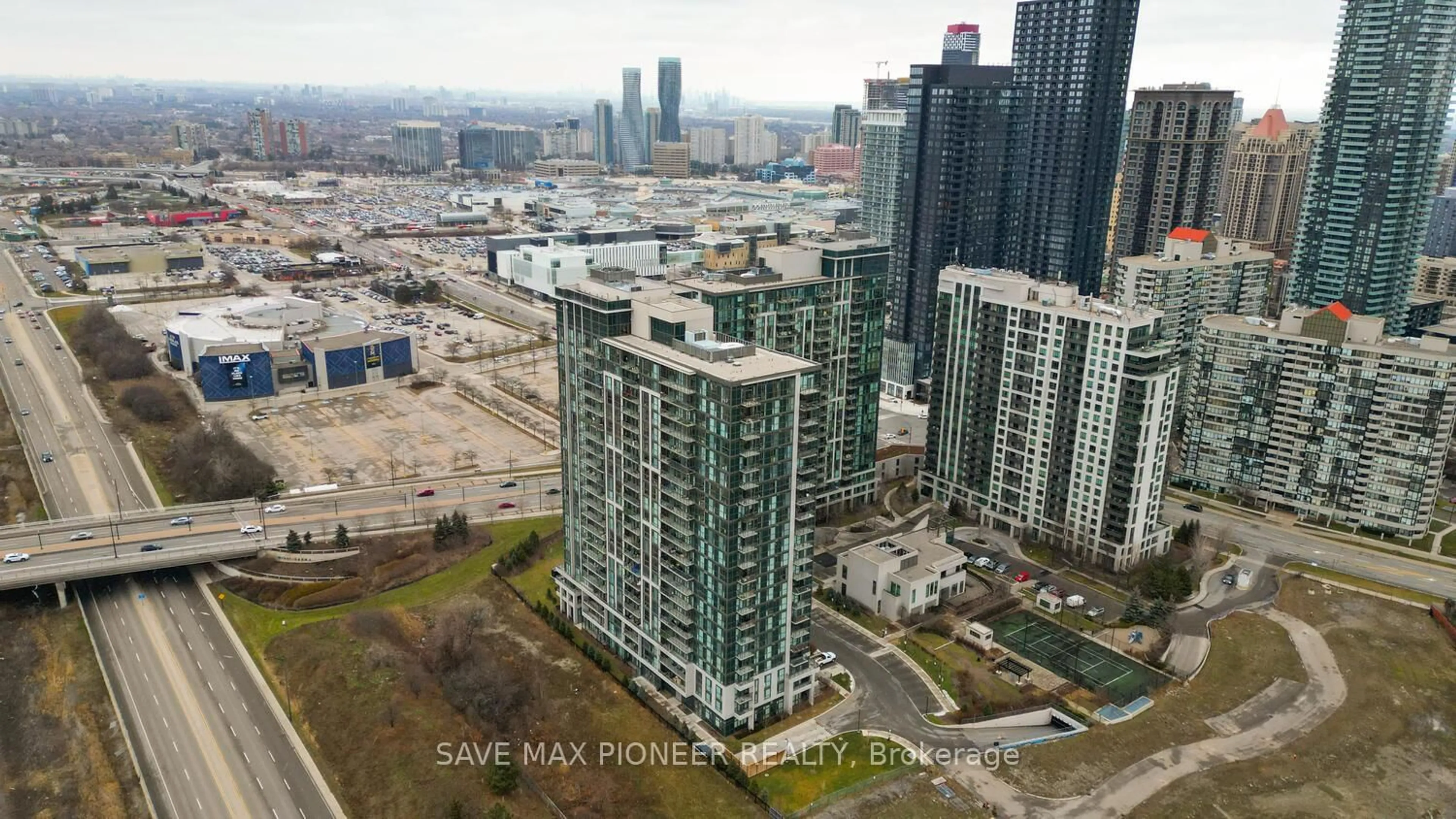 A pic from outside/outdoor area/front of a property/back of a property/a pic from drone, city buildings view from balcony for 349 Rathburn Rd #1606, Mississauga Ontario L5B 0G9