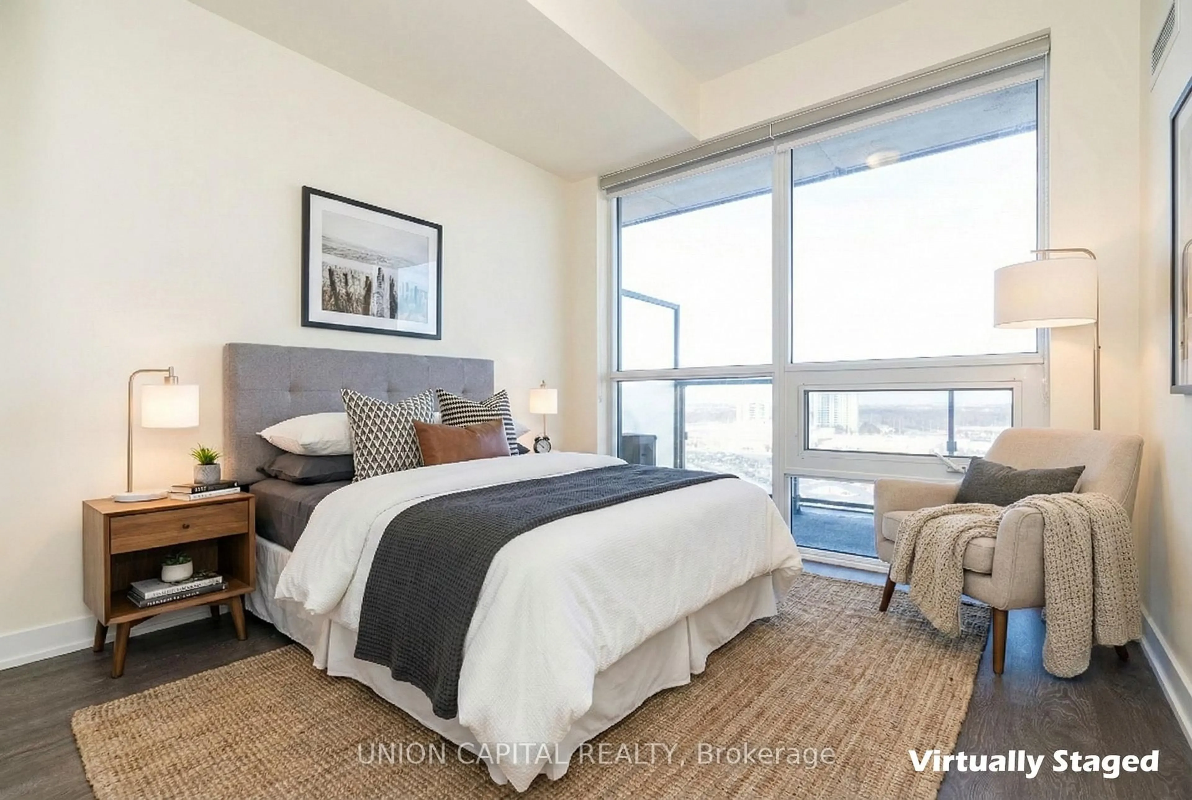 Bedroom with bed, carpet floor for 4699 Glen Erin Dr #1001, Mississauga Ontario L5M 2E5