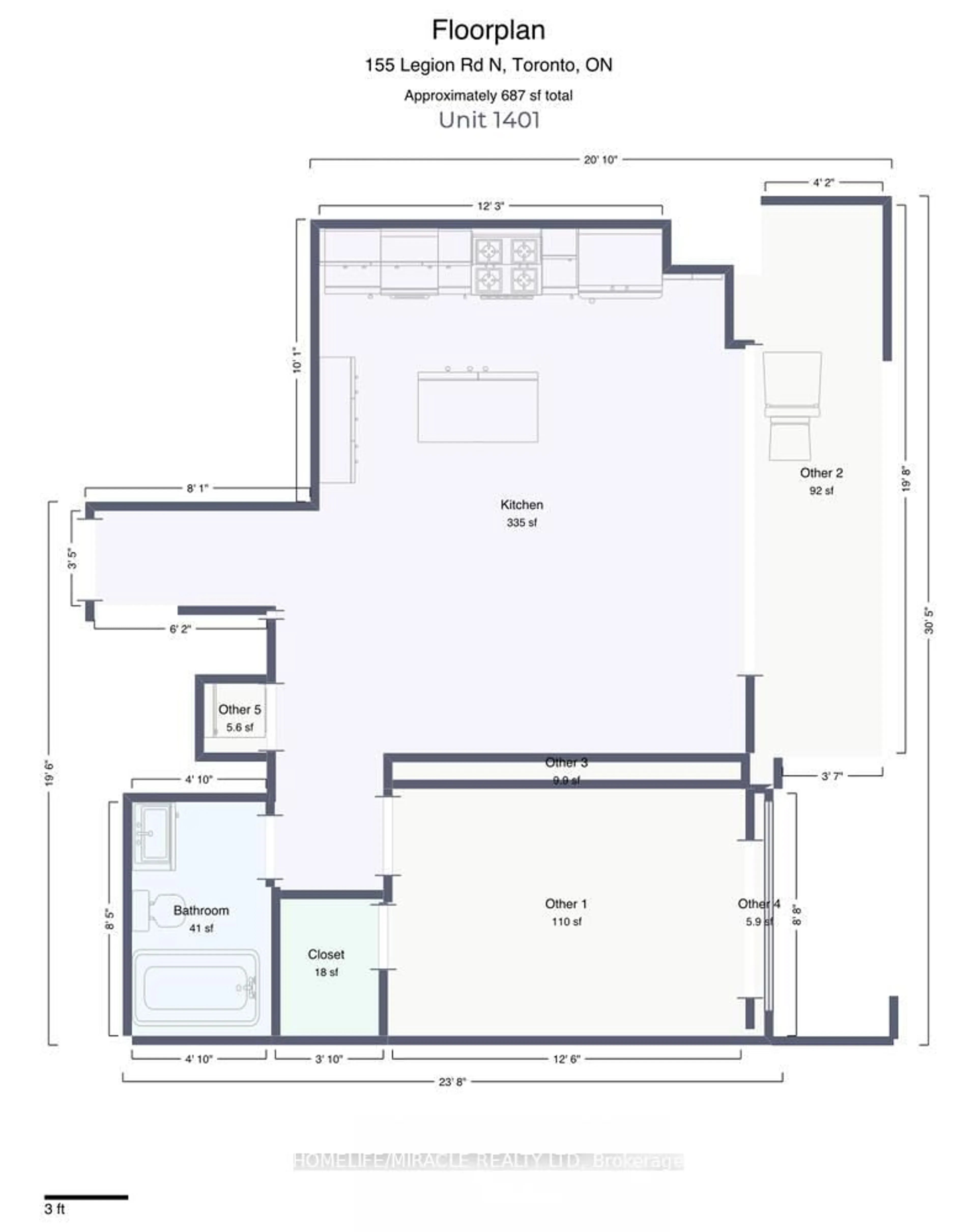 Floor plan for 155 Legion Rd #1401, Toronto Ontario M8Y 0A7
