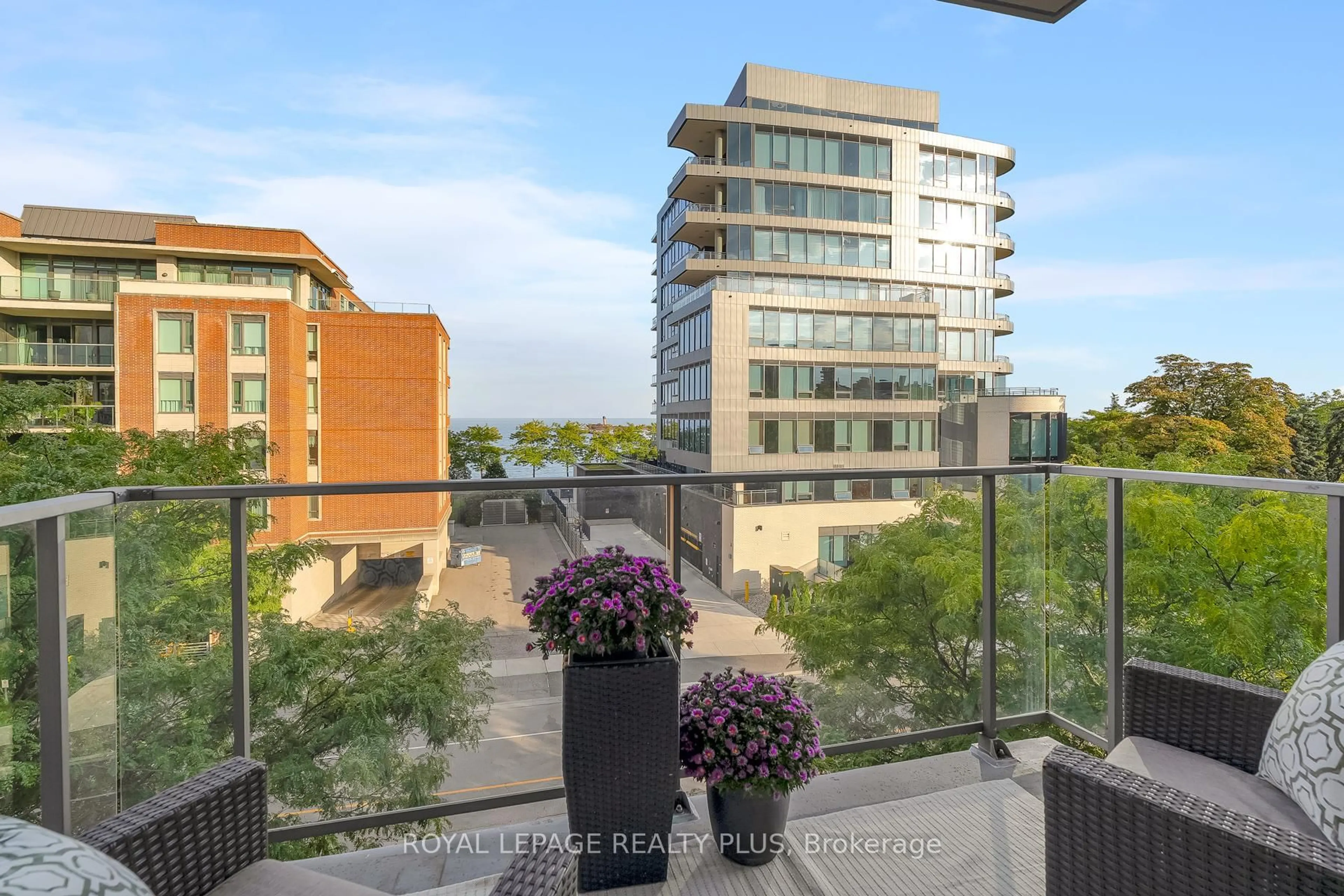 Balcony in the apartment, city buildings view from balcony for 70 Port St #410, Mississauga Ontario L5G 4V8