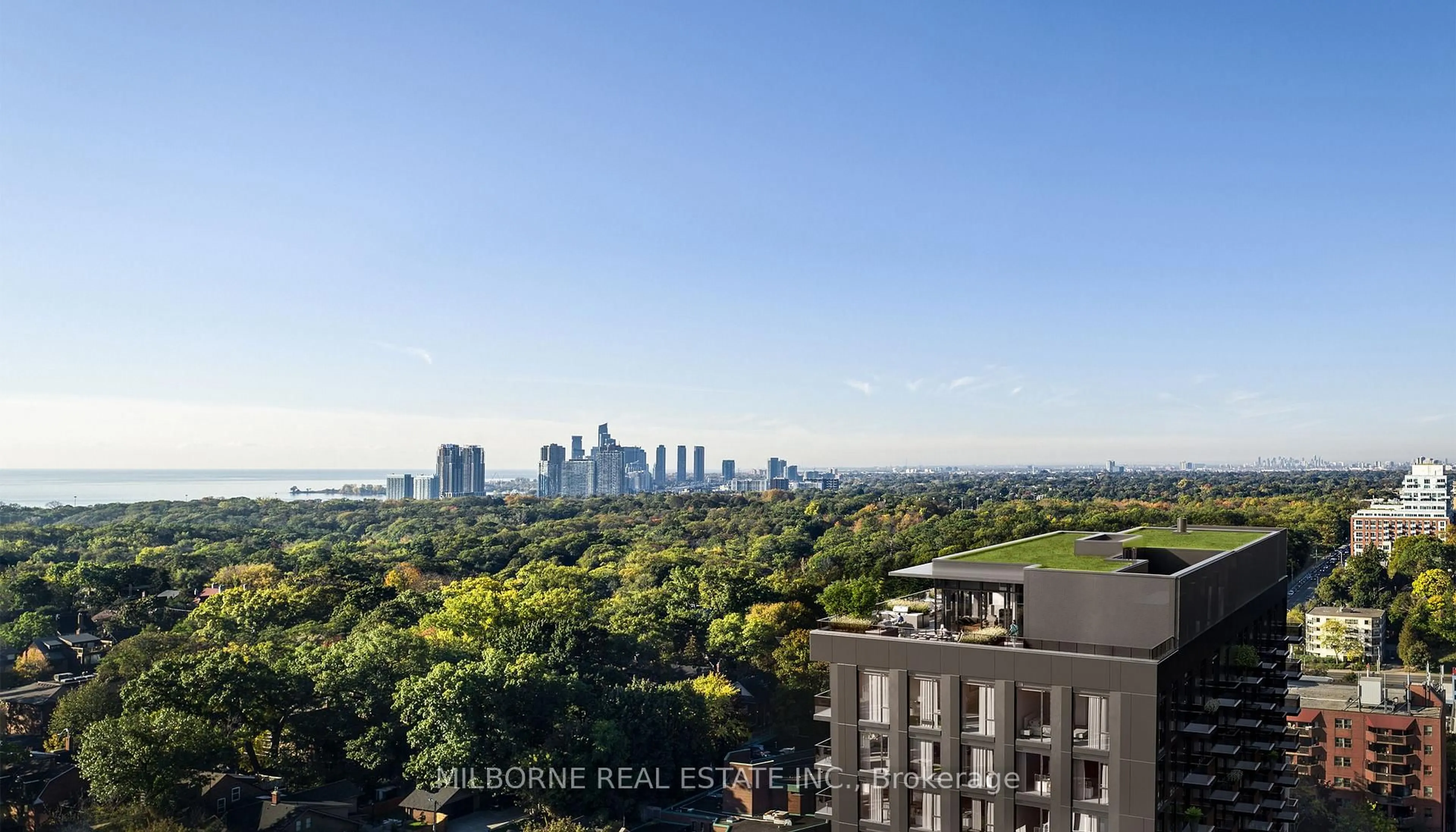A pic from outside/outdoor area/front of a property/back of a property/a pic from drone, city buildings view from balcony for 1660 Bloor St #708, Toronto Ontario M6P 1A8