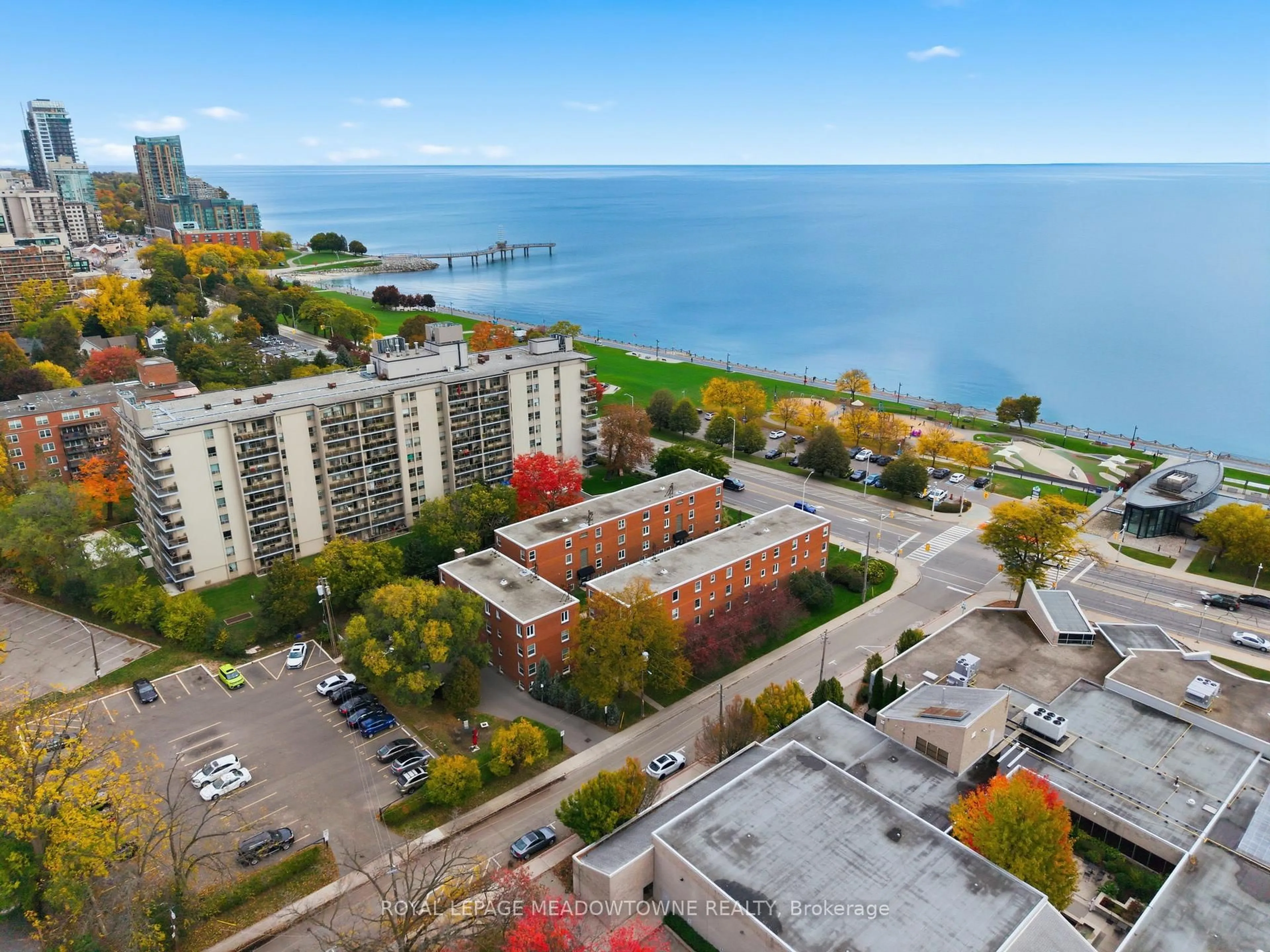 A pic from outside/outdoor area/front of a property/back of a property/a pic from drone, water/lake/river/ocean view for 1351 Lakeshore Rd #15, Burlington Ontario L7S 1B1